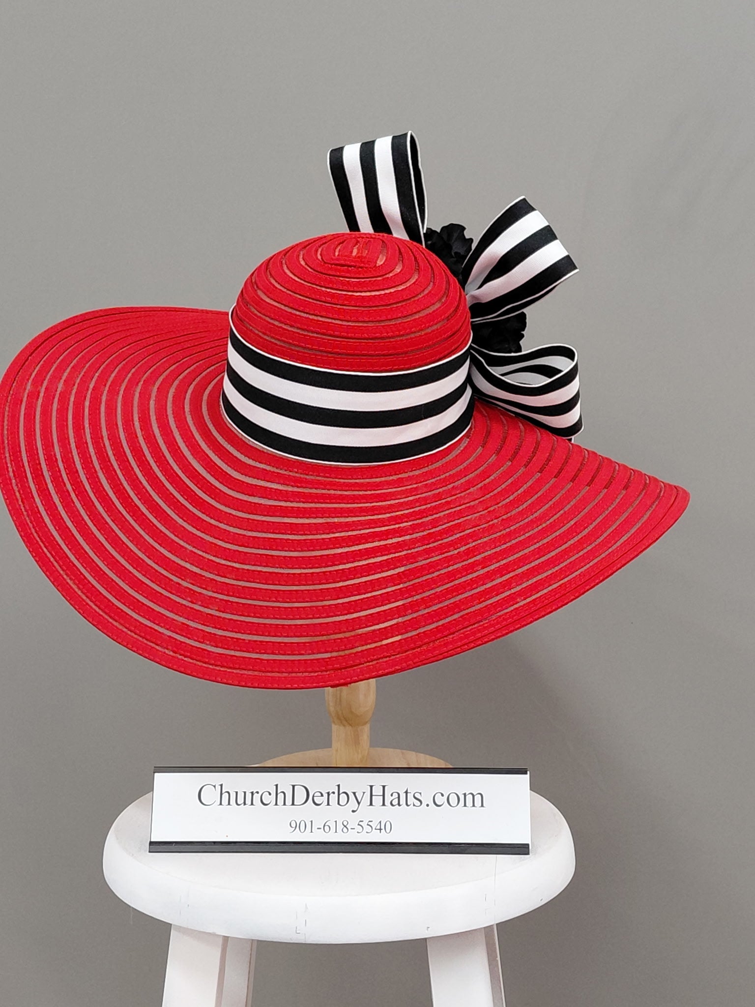 Adrienne Red Black White - Church Derby Hat
