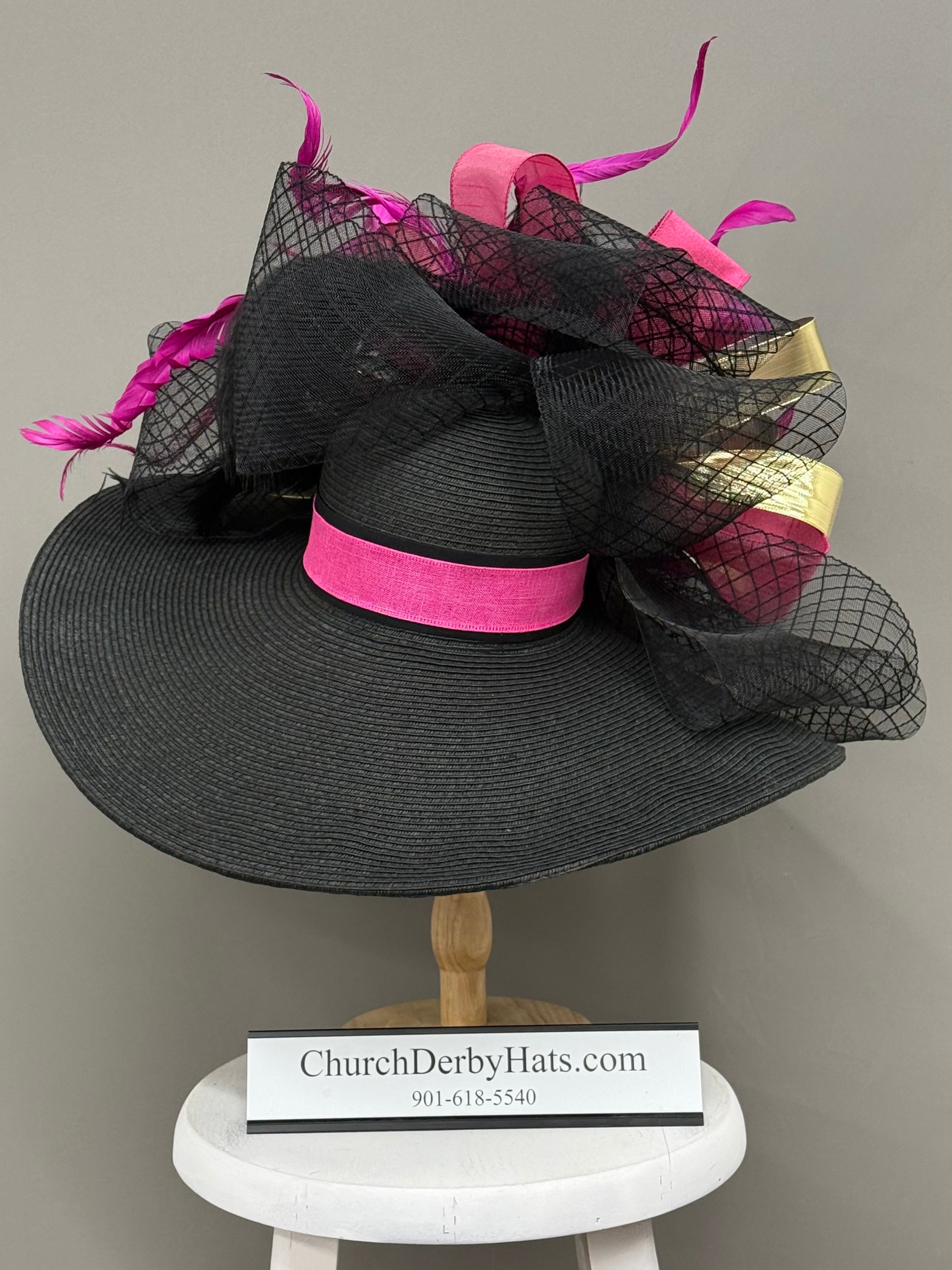 Queen Pink Gold Black - Kentucky Derby Hat - Church Hat