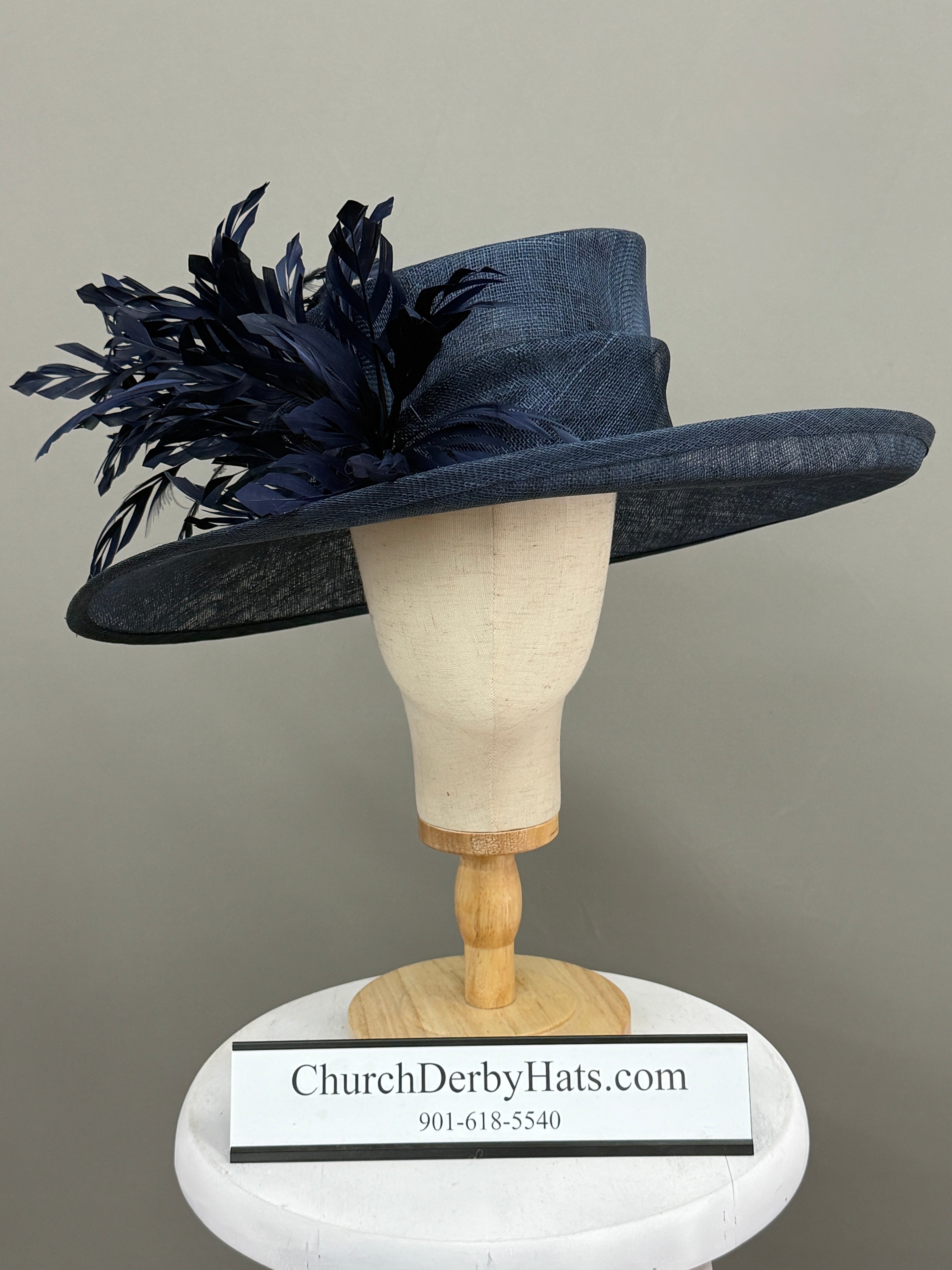 Navy Blue Sinamay - Church Derby Hat