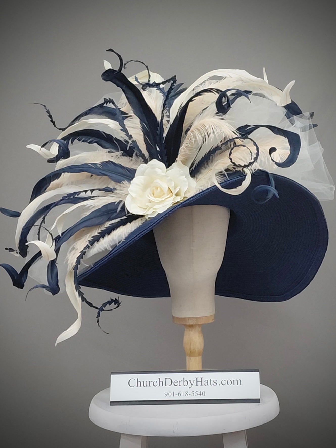 Olivia Navy Ivory - Kentucky Derby Hat