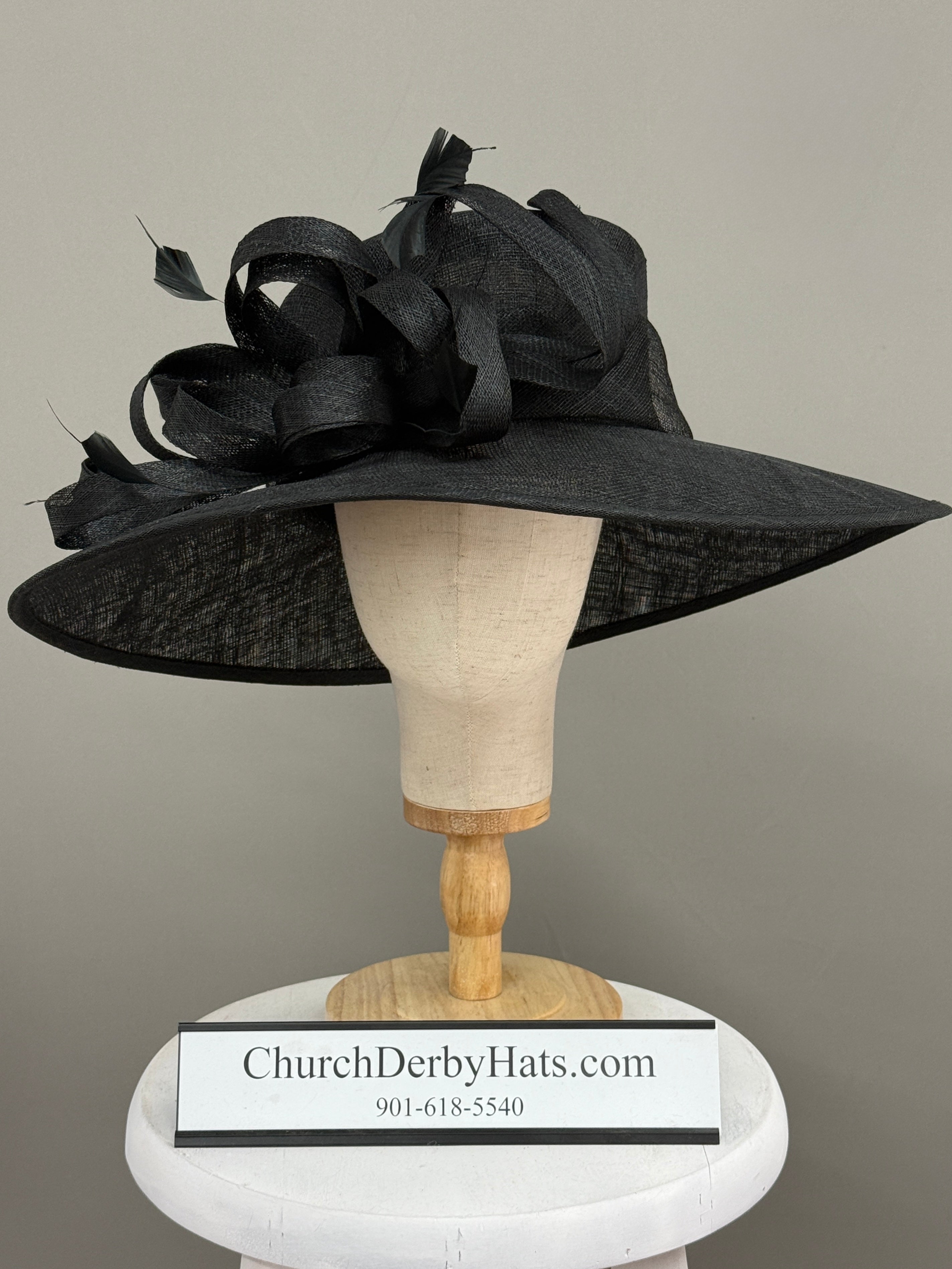 Clarissa Black Sinamay - Church Derby Hat