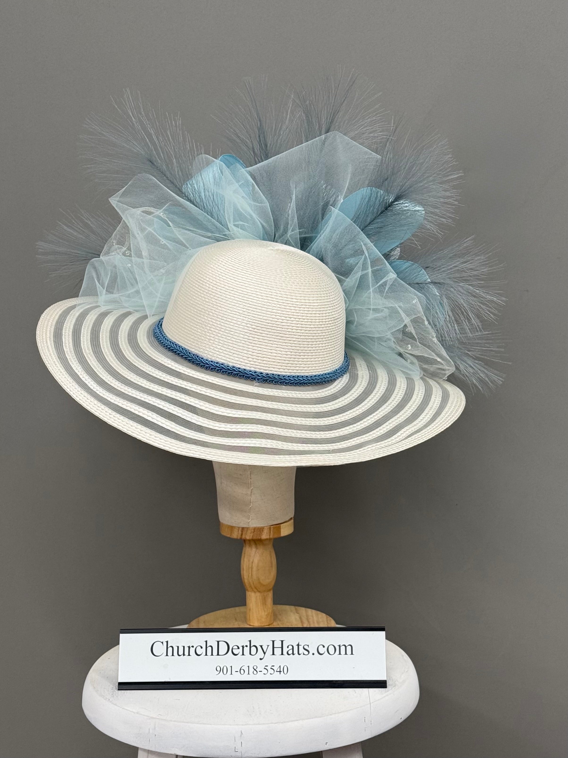 Sargon Blue Ivory - Kentucky Derby Hat - Church Hat