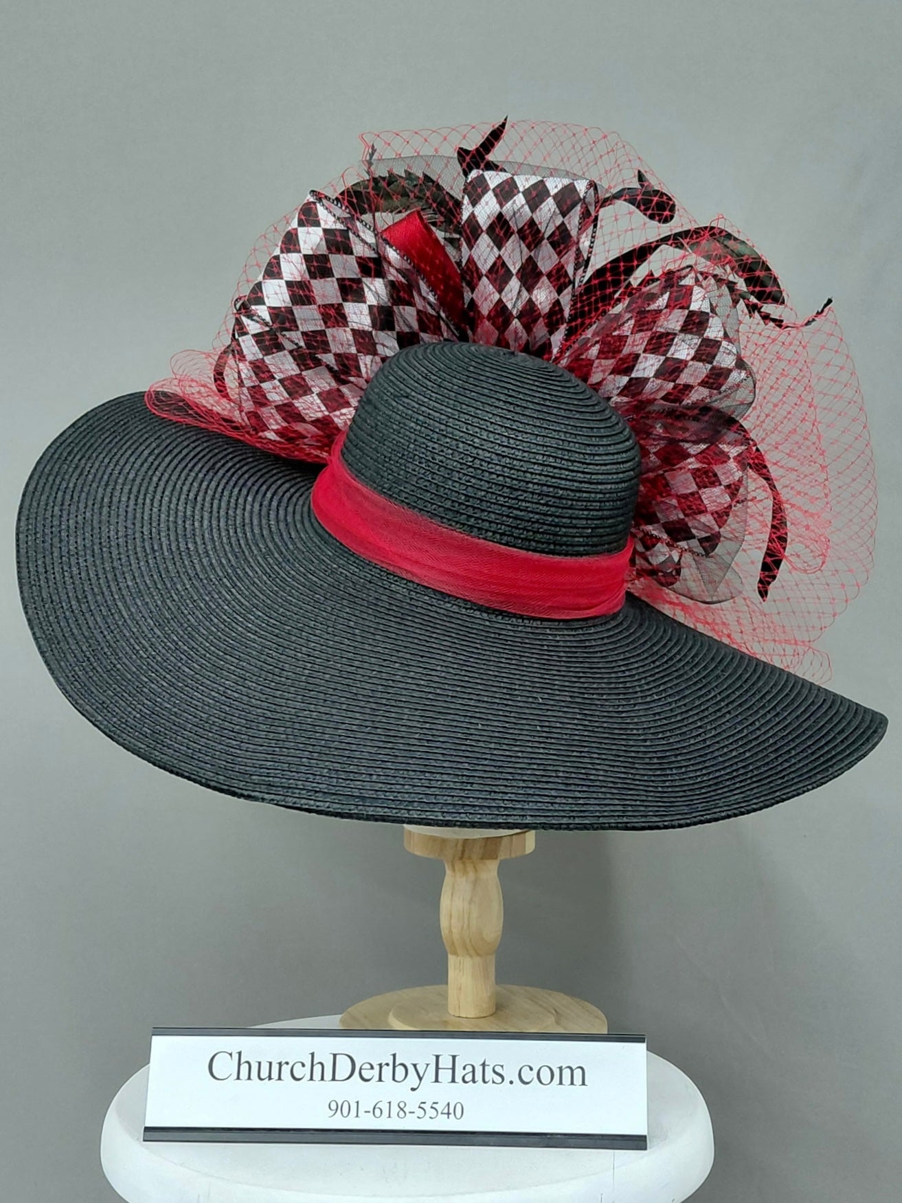 Magnificent - Red Black Kentucky Derby Hat - Church Derby Hat