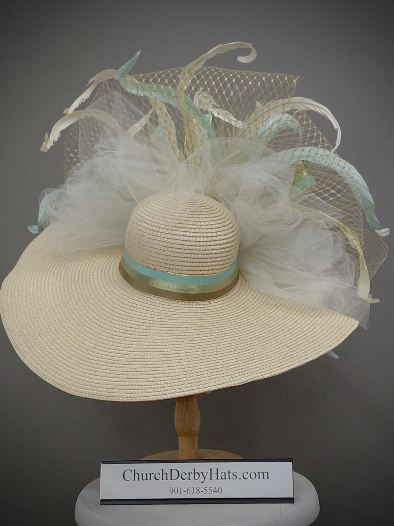 Baroness - Kentucky Derby Hat - Ivory Mint Church Hat