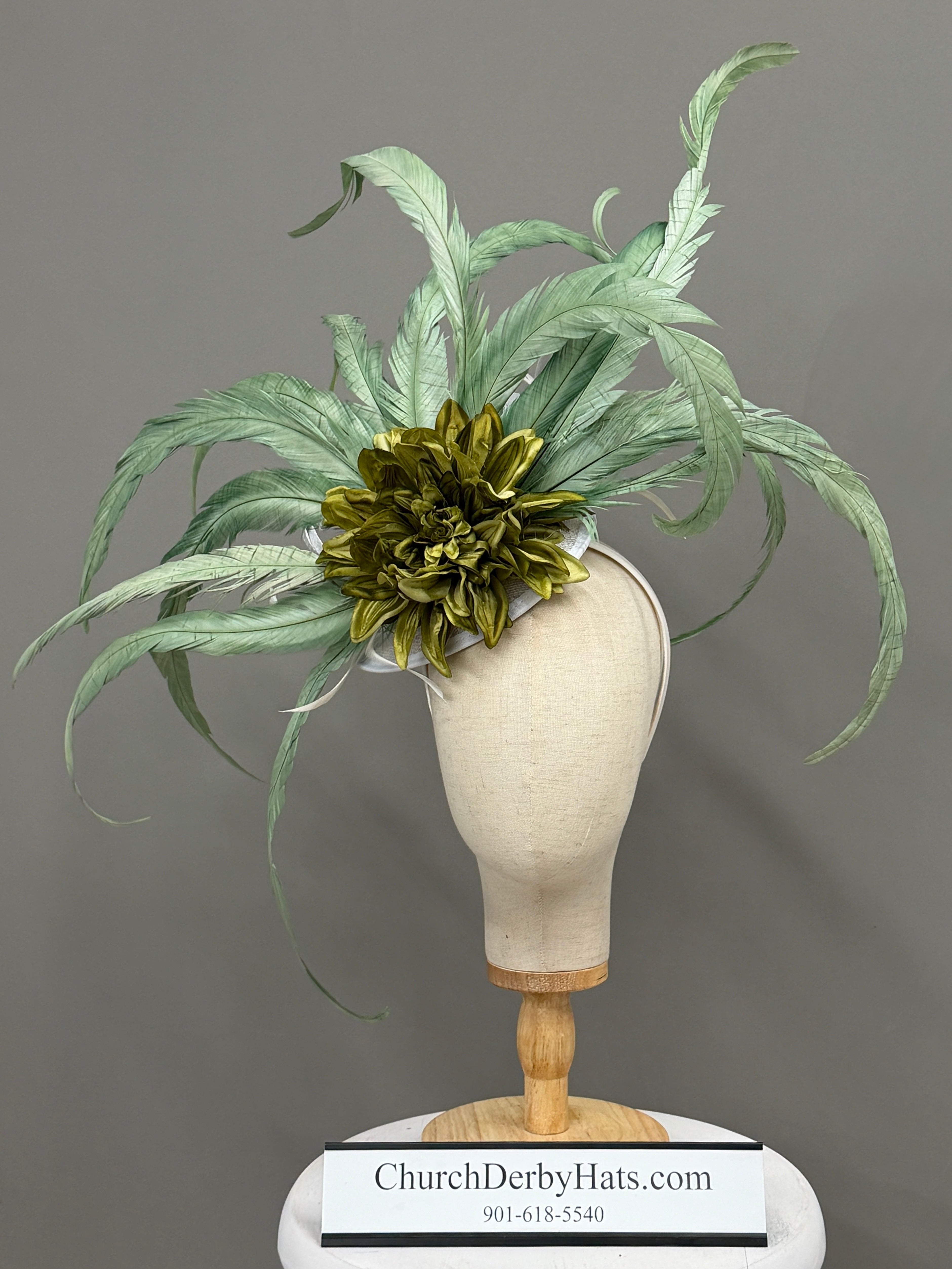 Chartreuse and Sage by Vance - Kentucky Derby Hat - Couture Millinery Fascinator on Headband