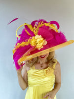 Birdie Yellow and Fuchsia pink Kentucky Derby Hat