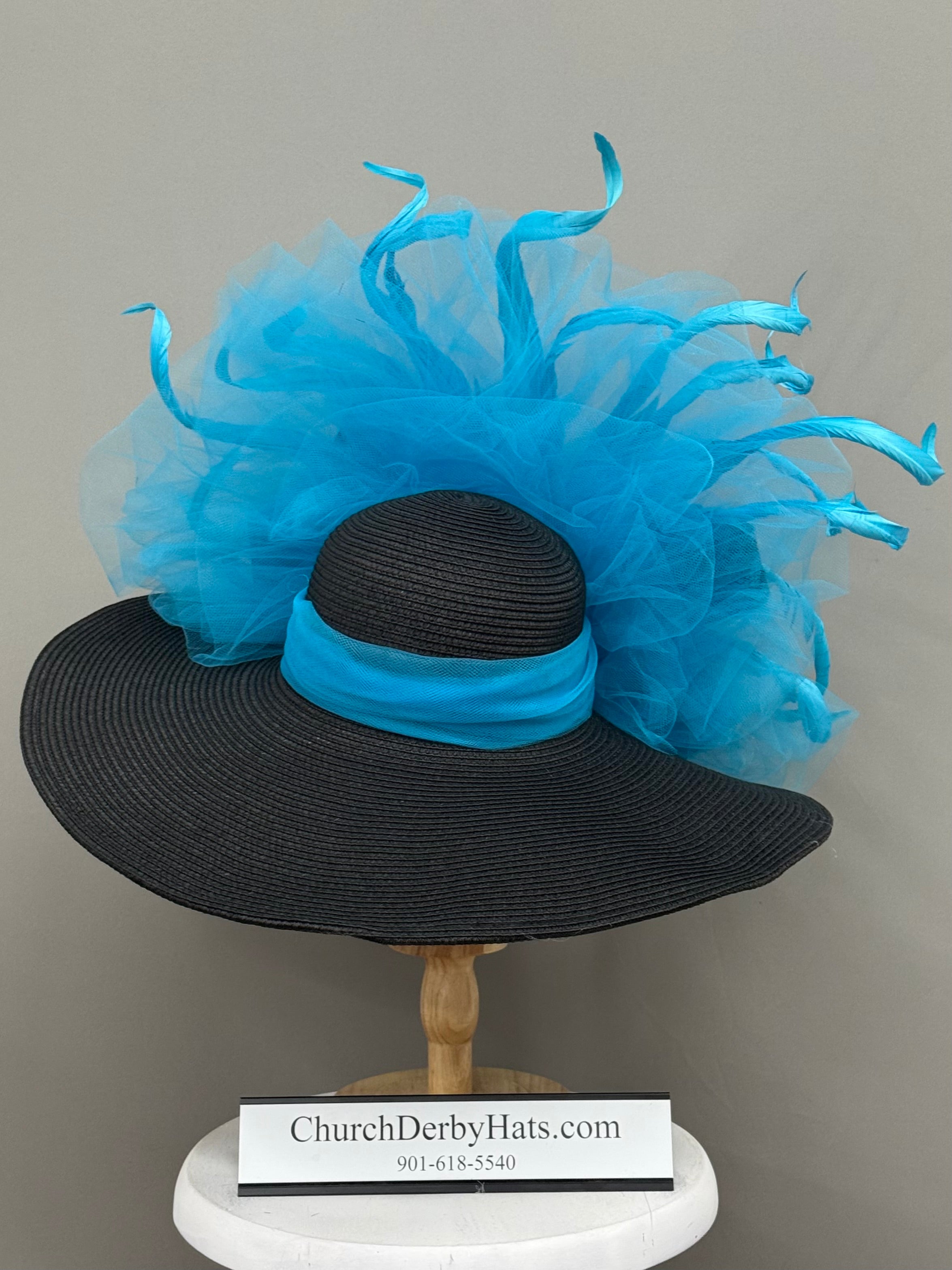 Sophia Blue Black - Kentucky Derby Hat - Church Derby Hat