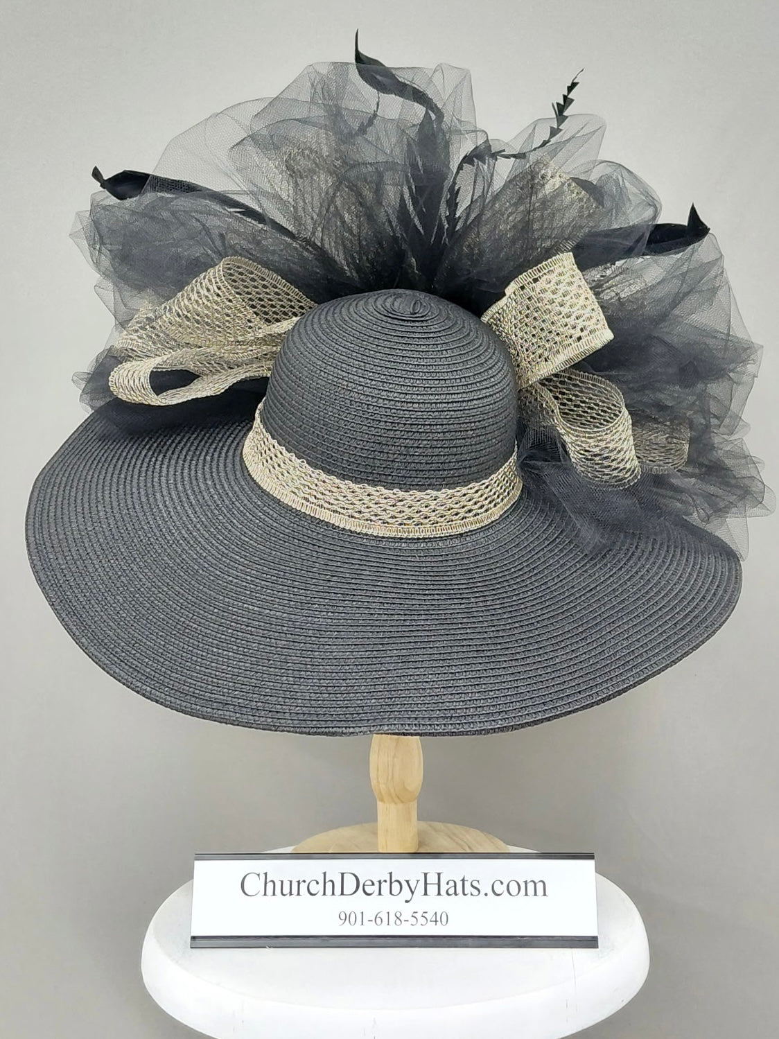 Cindy Black Gold Ivory - Kentucky Derby Hat
