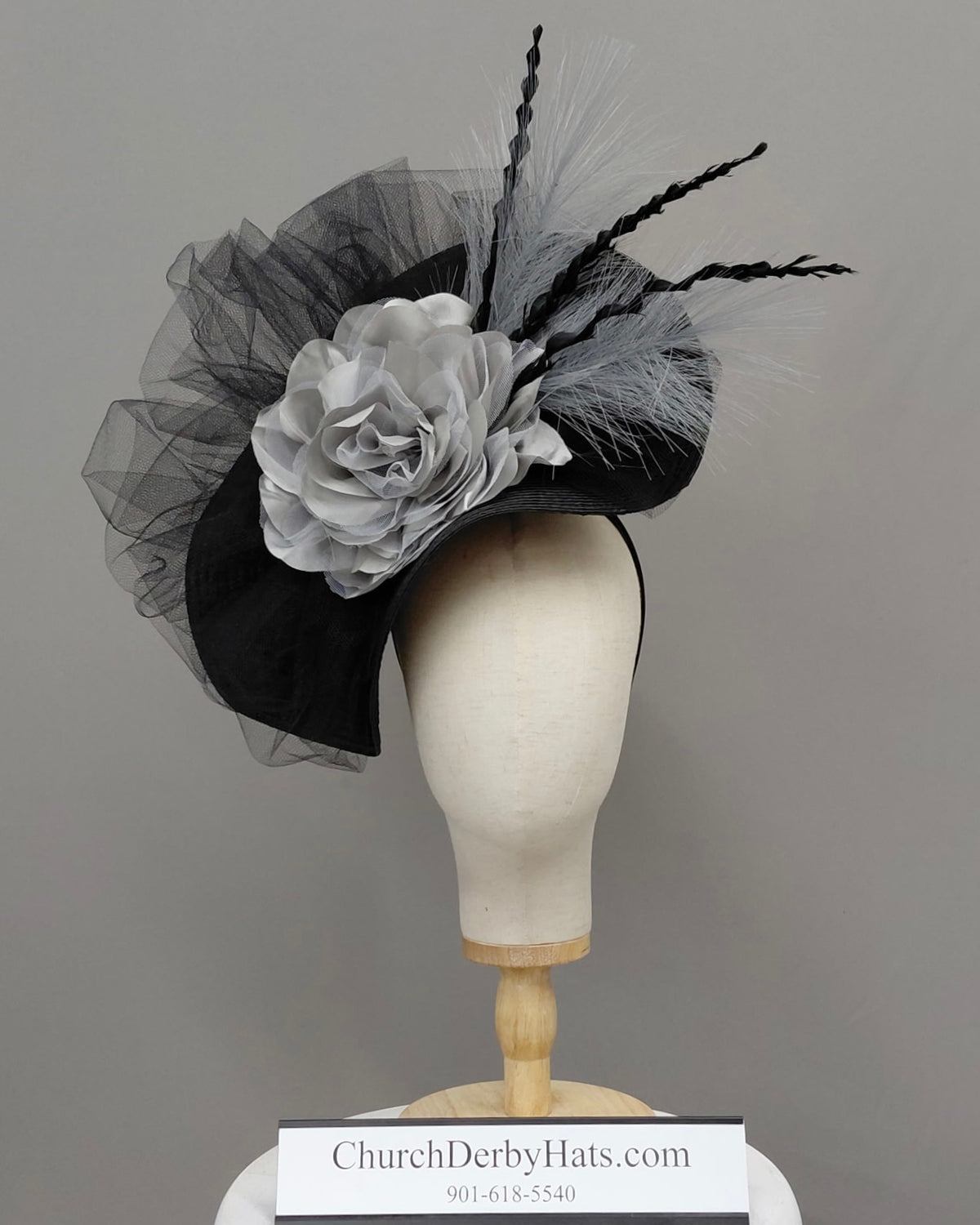 Jolene Black Gray - Kentucky Derby Hat - Fascinator on Headband
