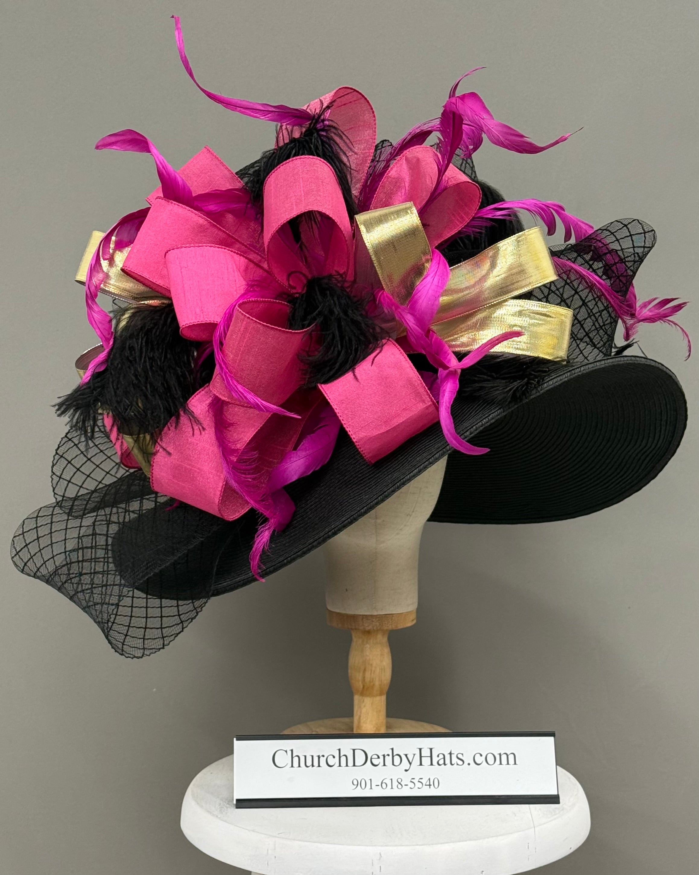 Queen Pink Gold Black - Kentucky Derby Hat - Church Hat