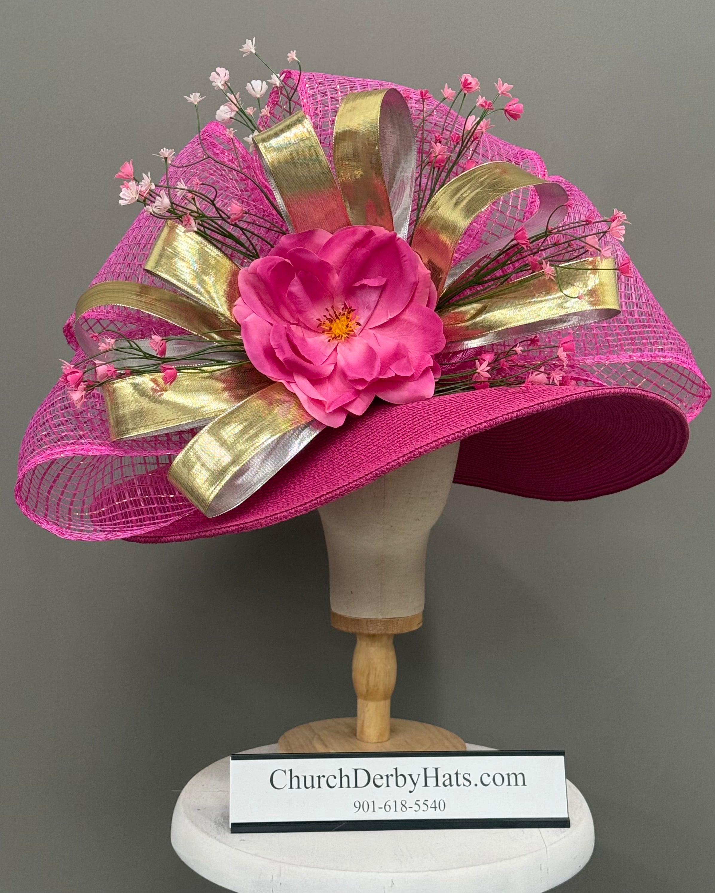 Julia Pink Gold - Kentucky Derby Hat - Church Hat