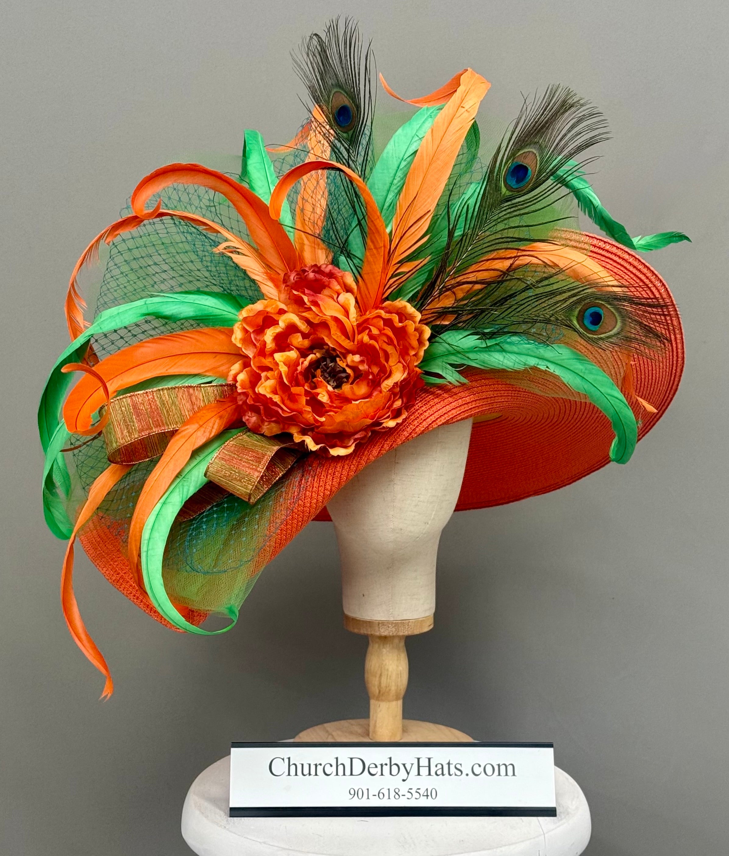 State Street - Orange Green Kentucky Derby Hat - Church Hat