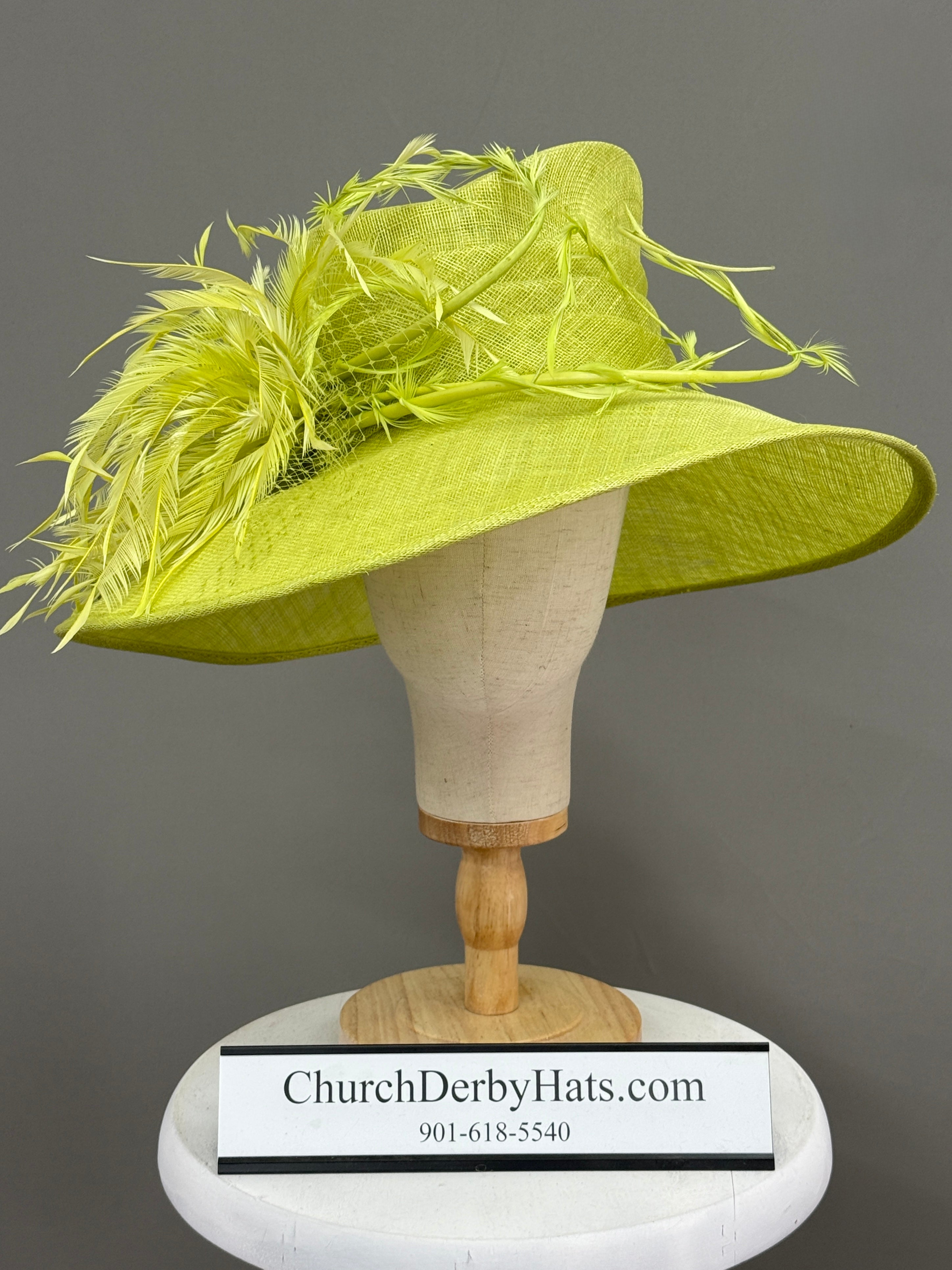 Lime Green Sinamay - Church Derby Hat