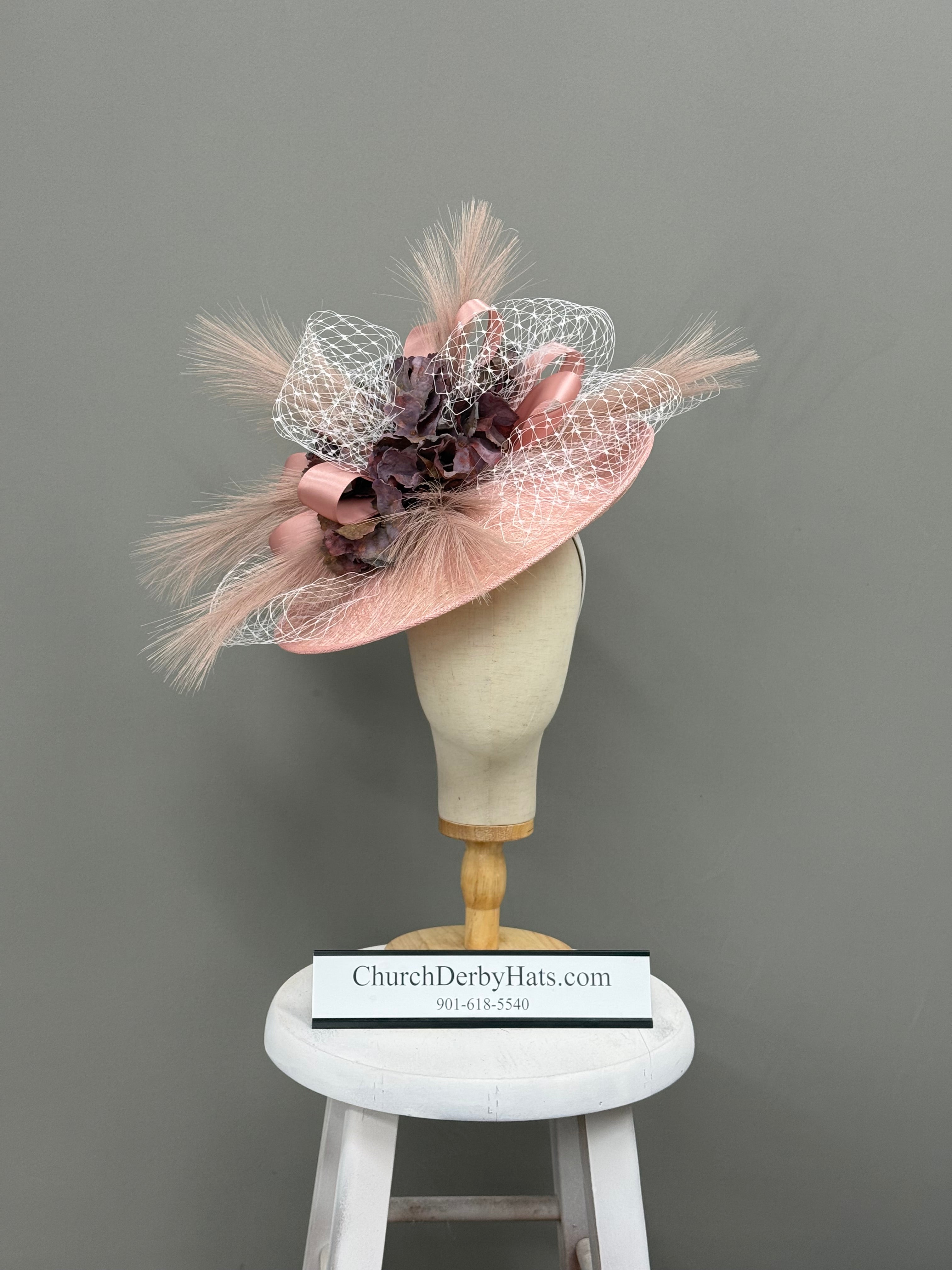 The Duchess - Kentucky Derby Fascinator - One-Of-A-Kind Millinery in Blush Pink