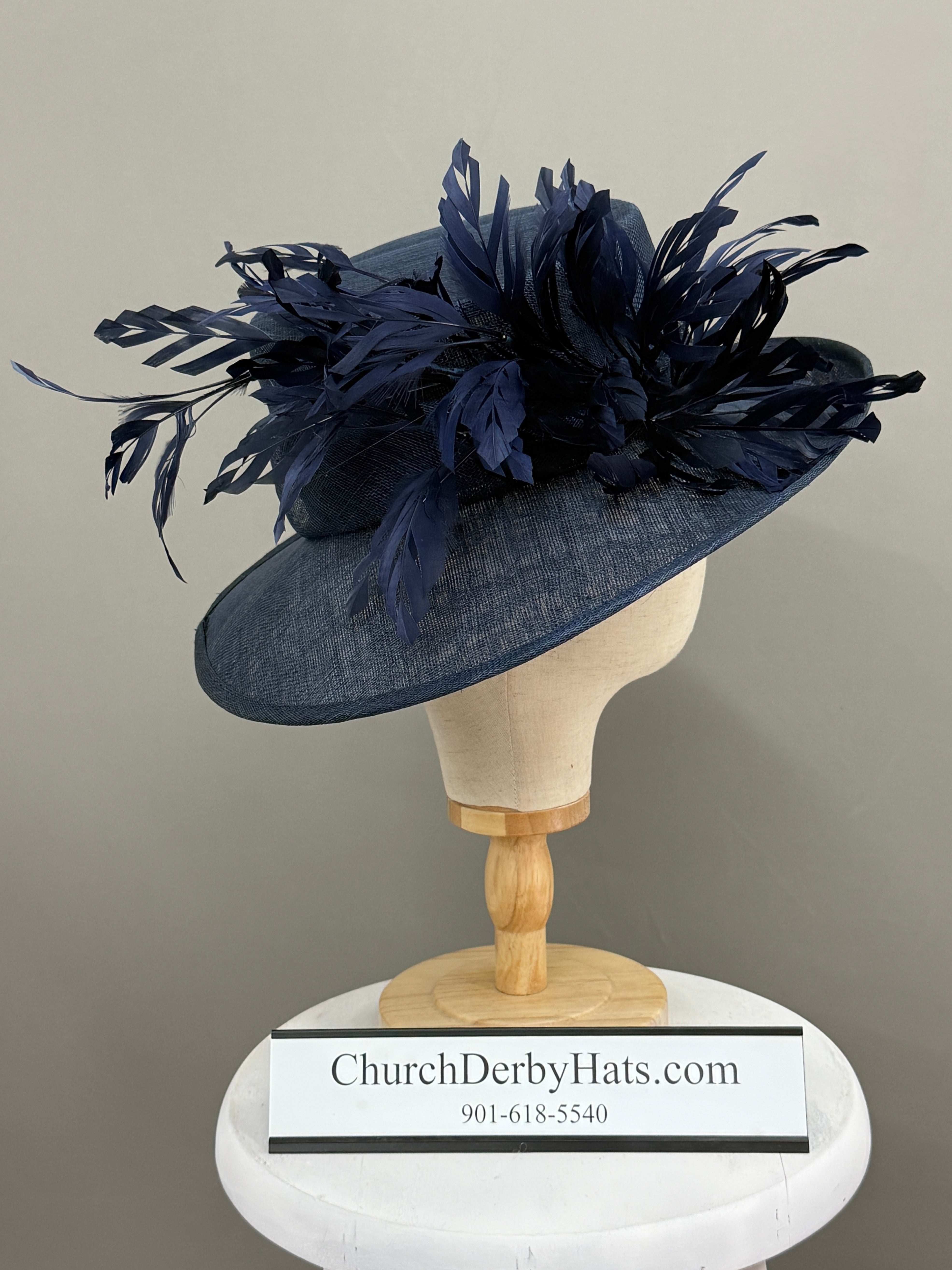 Navy Blue Sinamay - Church Derby Hat