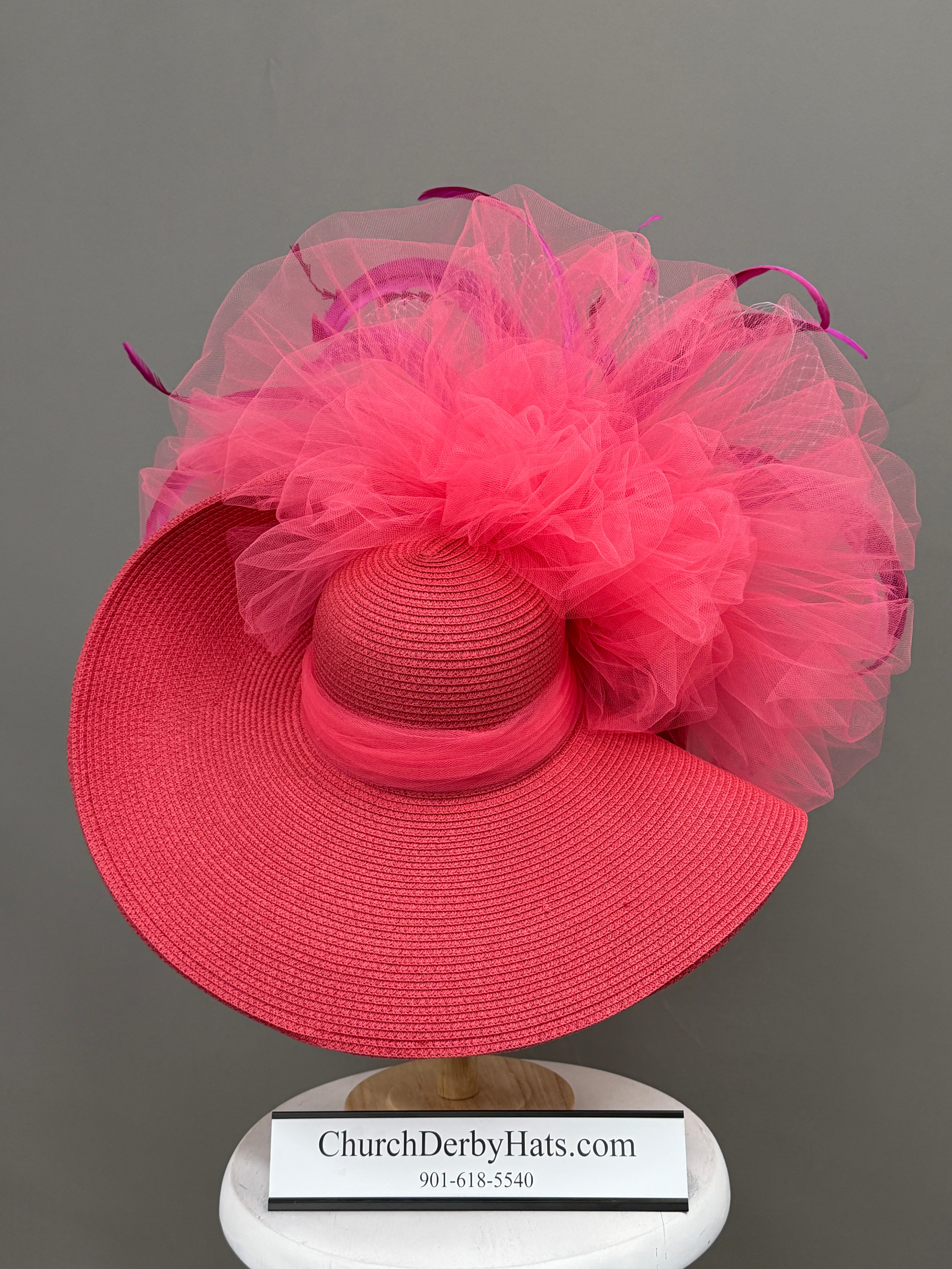 Alana Red Coral Pink - Kentucky Derby Hat