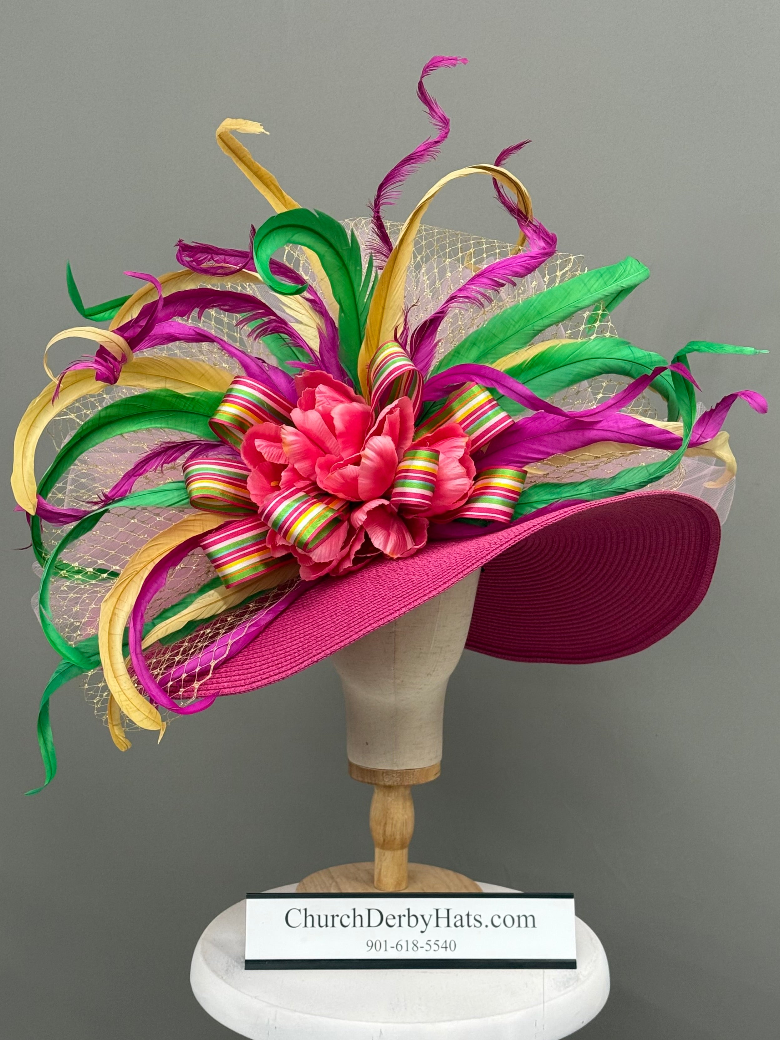 Gail - Pink Colorful Kentucky Derby Hat - Church Hat