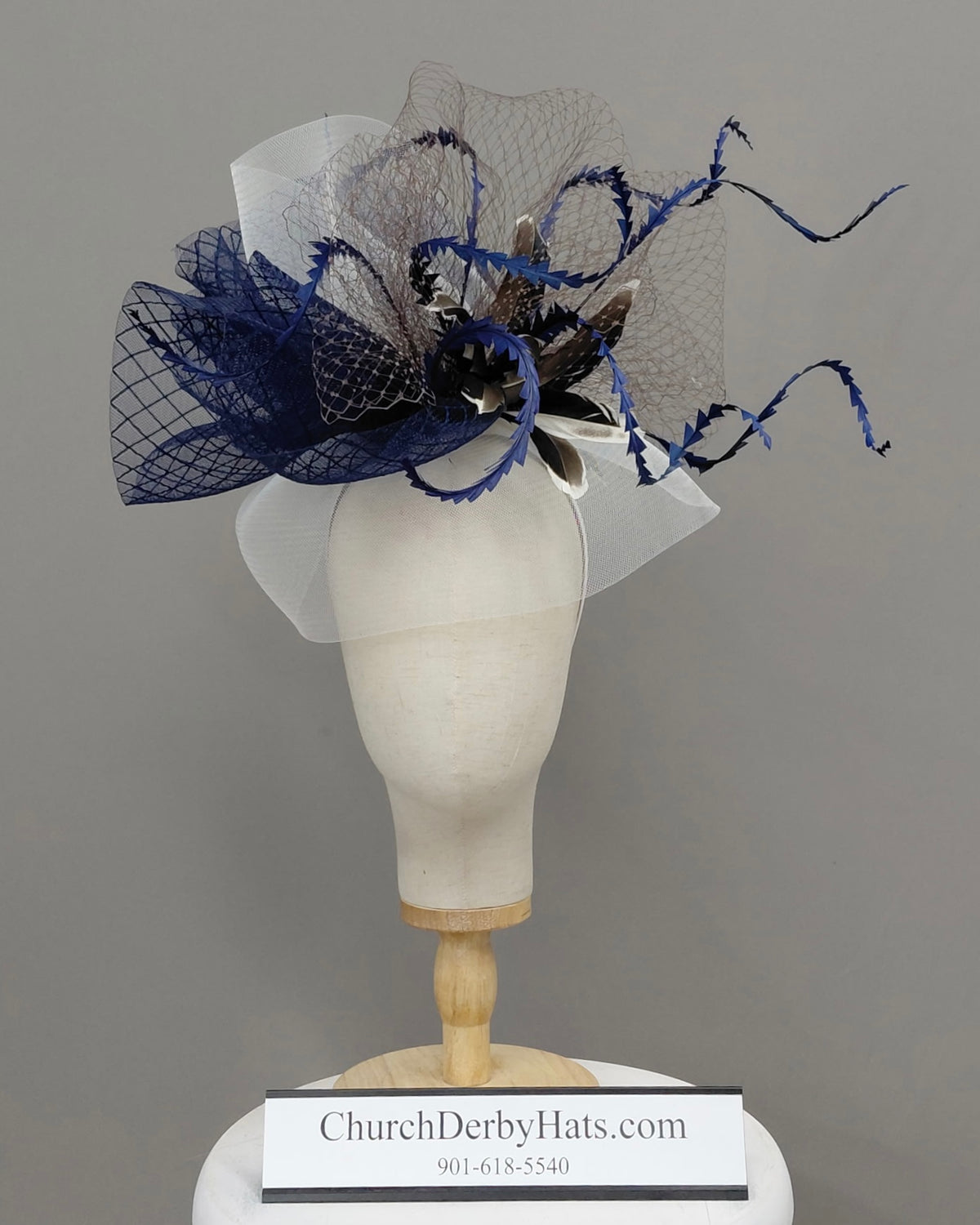 Tammy Navy White Fascinator on Headband