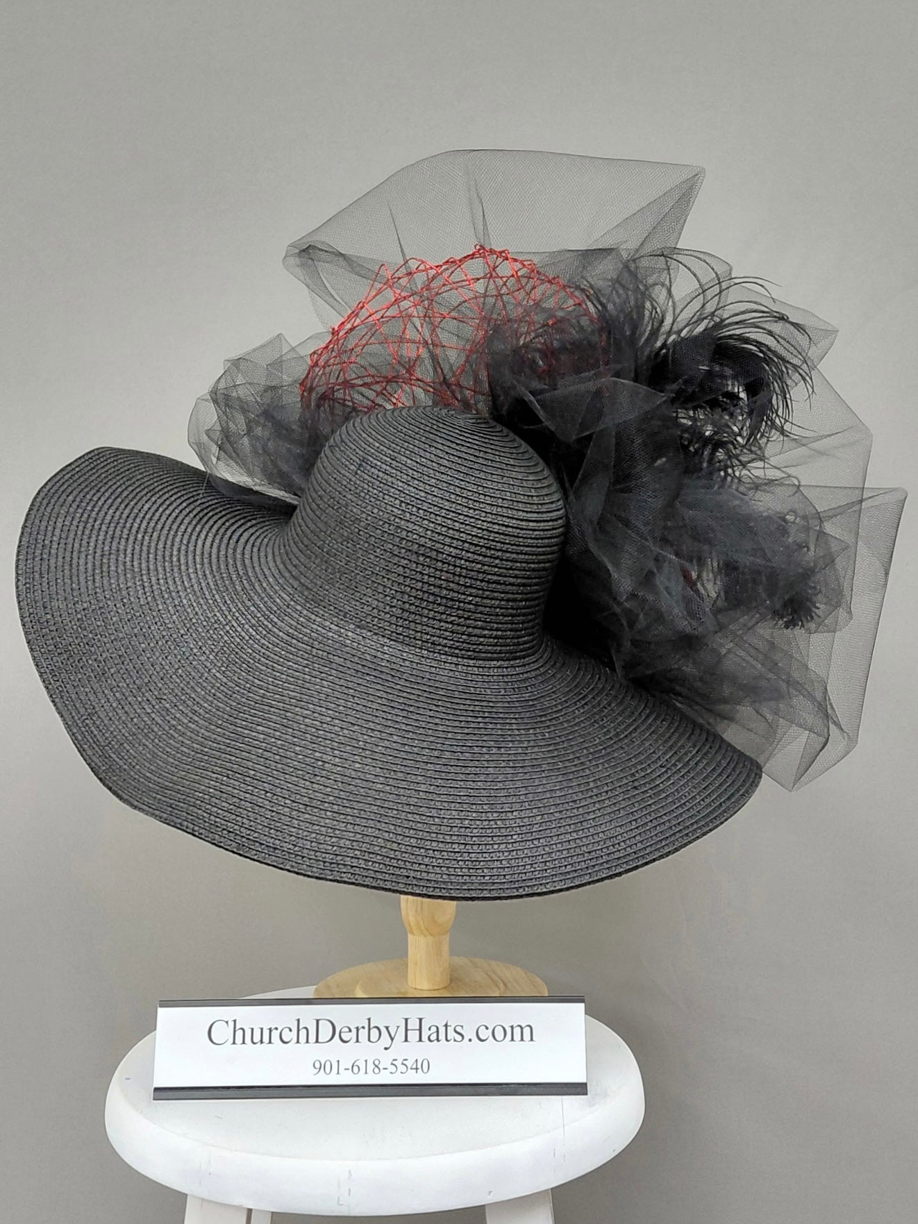 Hannah Black Red - Kentucky Derby Hat - Church Derby Hat