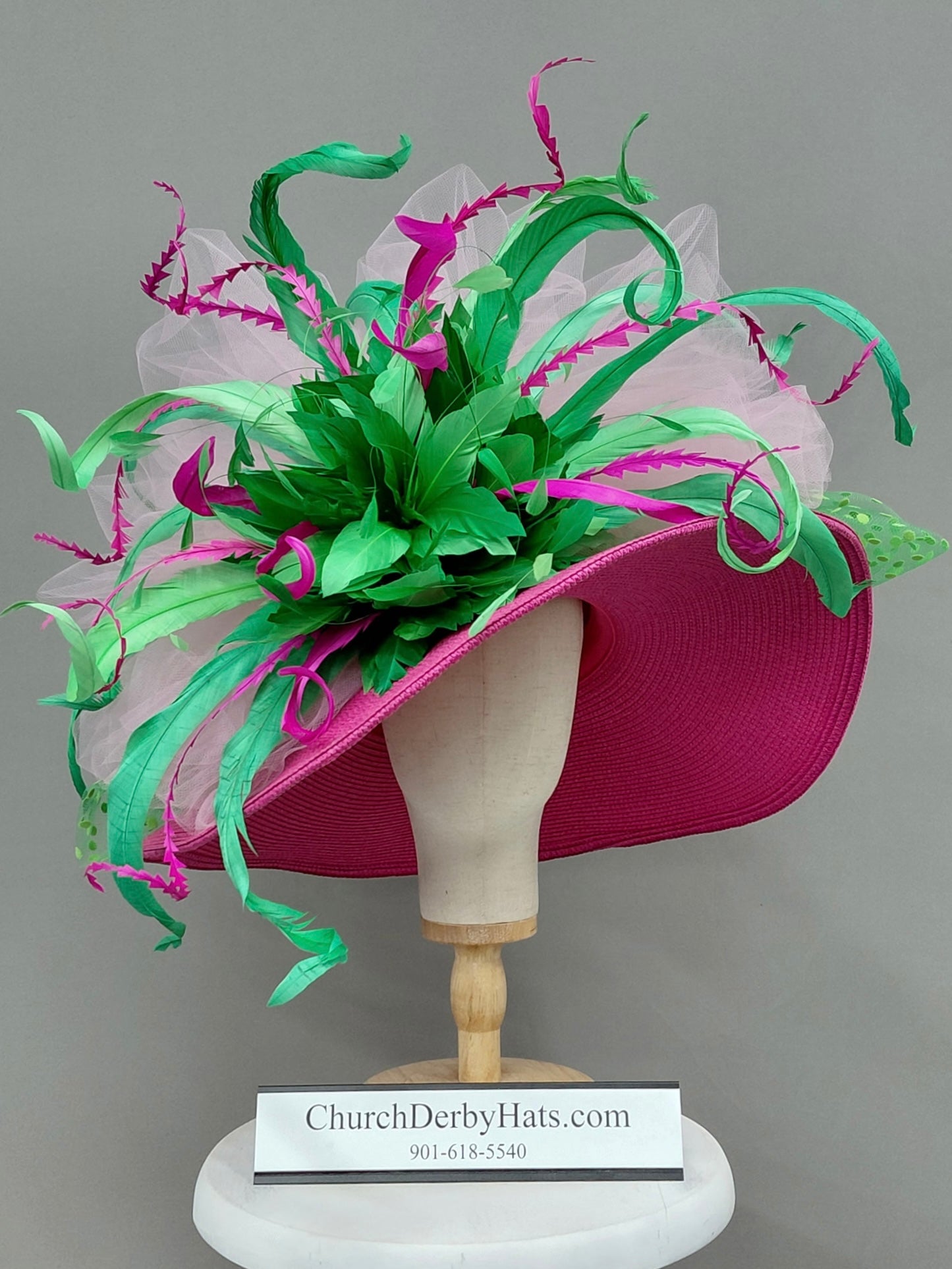 Bethany Pink Green - Kentucky Derby Hat