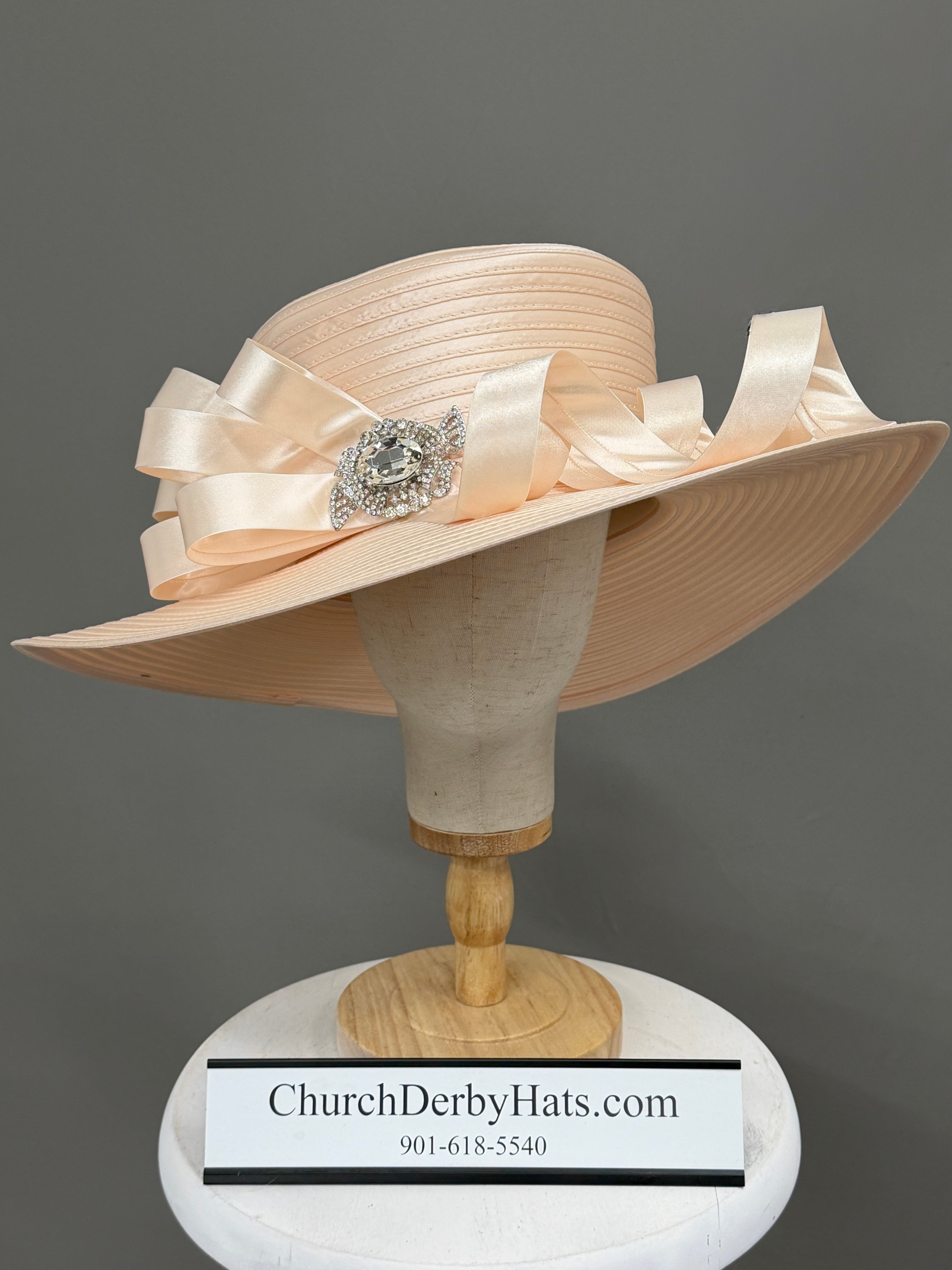 Peach Satin Ribbon - Church Derby Hat