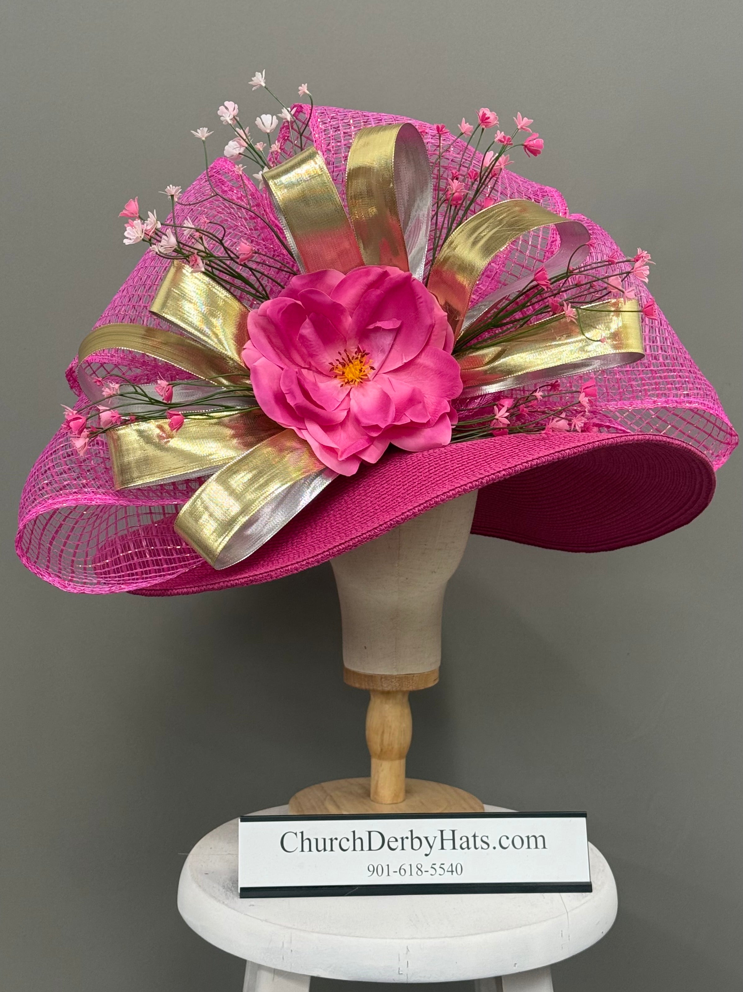 Julia Pink Gold - Kentucky Derby Hat - Church Hat