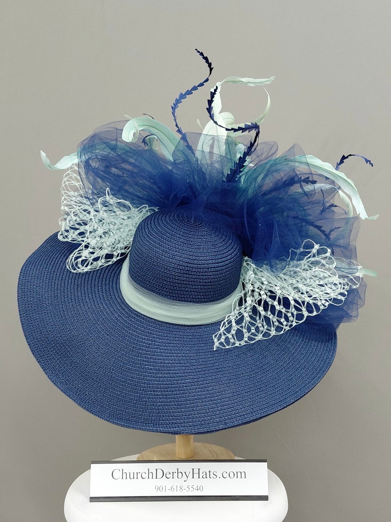 Ocean - Navy Blue Mint Kentucky Derby Hat