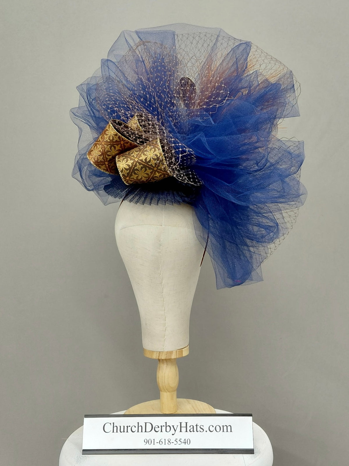 Sandy Brown Blue - Kentucky Derby Hat Fascinator on Headband