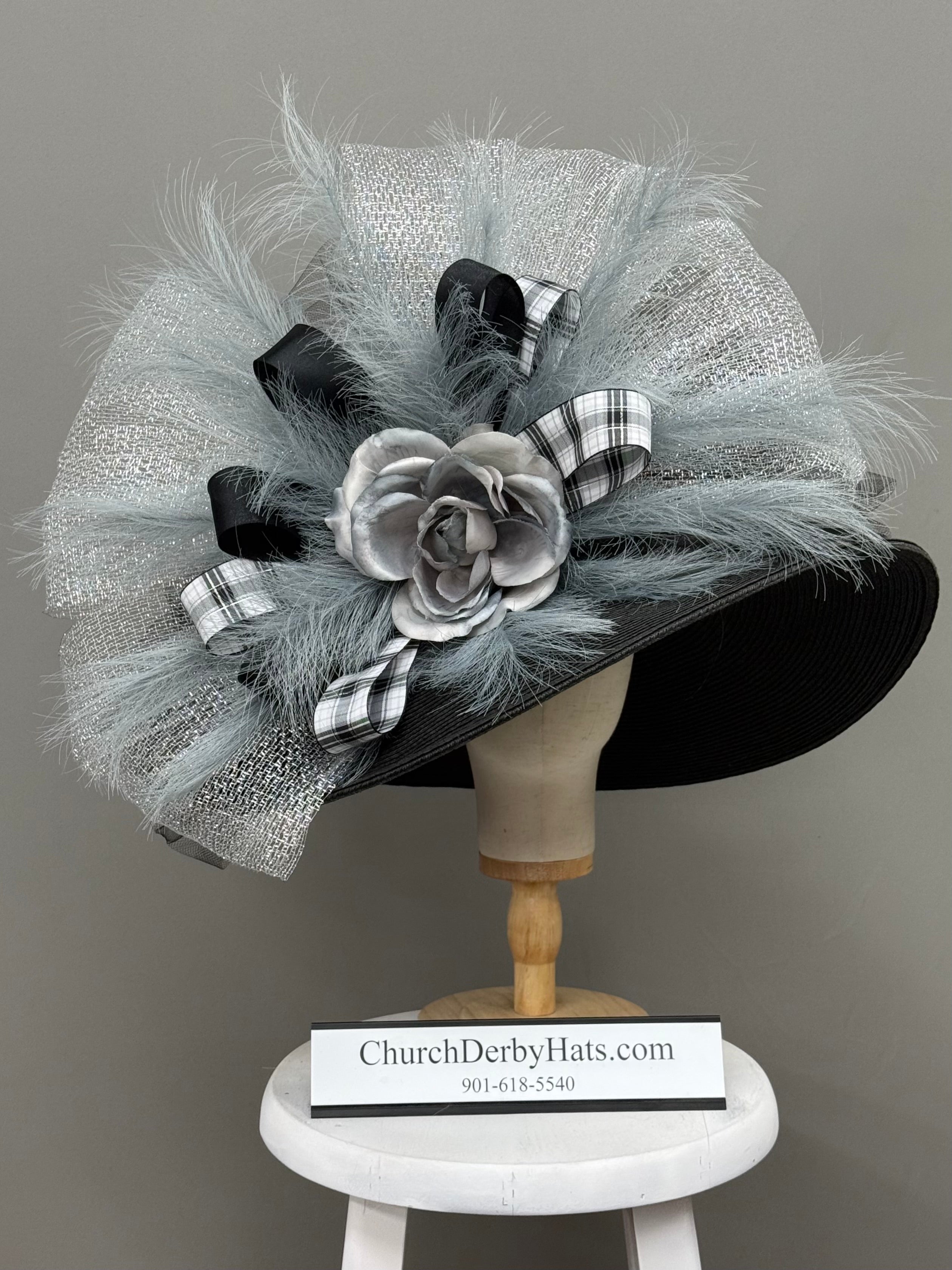Brandy Black Gray White - Kentucky Derby Hat - Church Hat