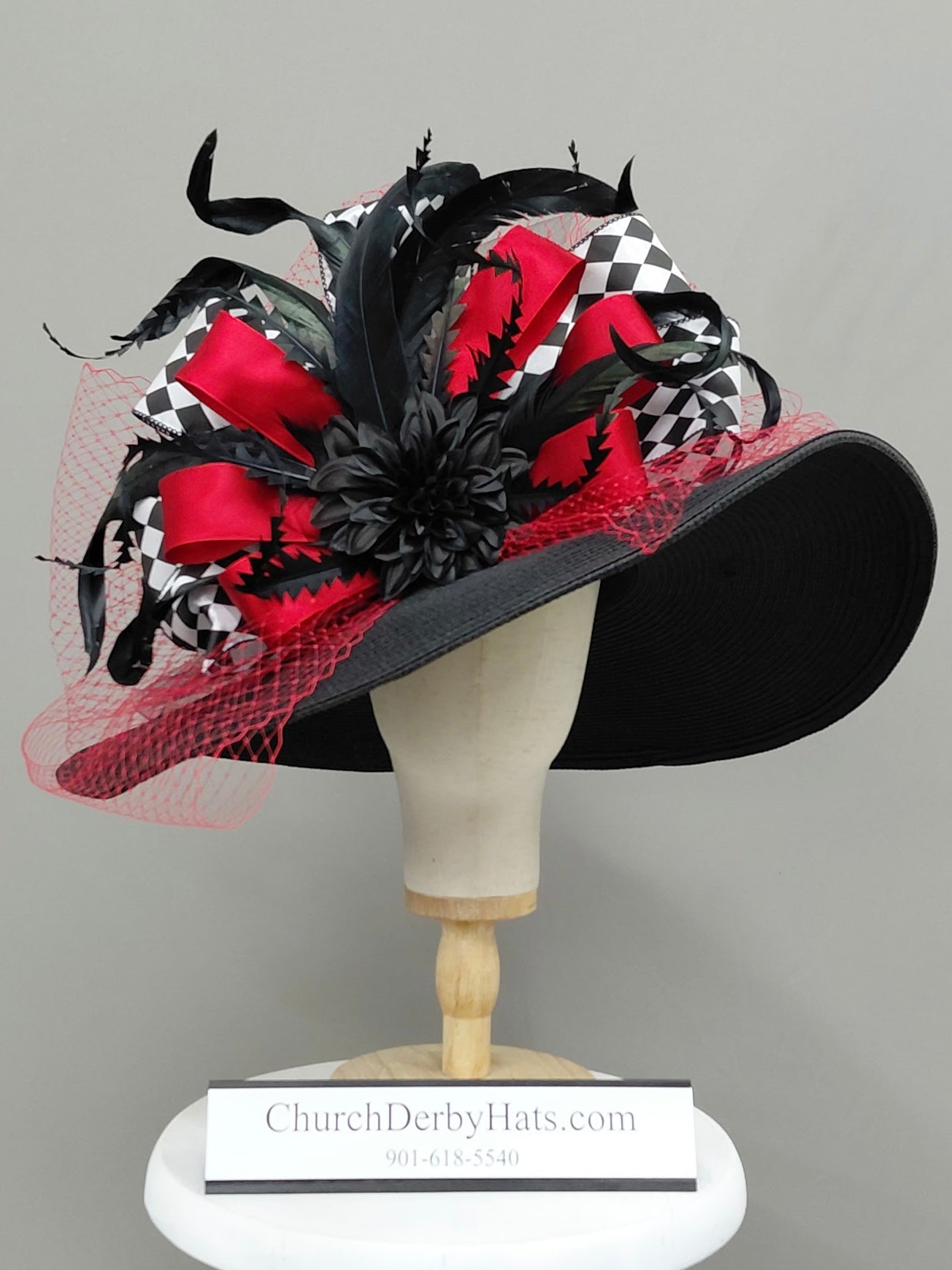Magnificent - Red Black Kentucky Derby Hat - Church Derby Hat
