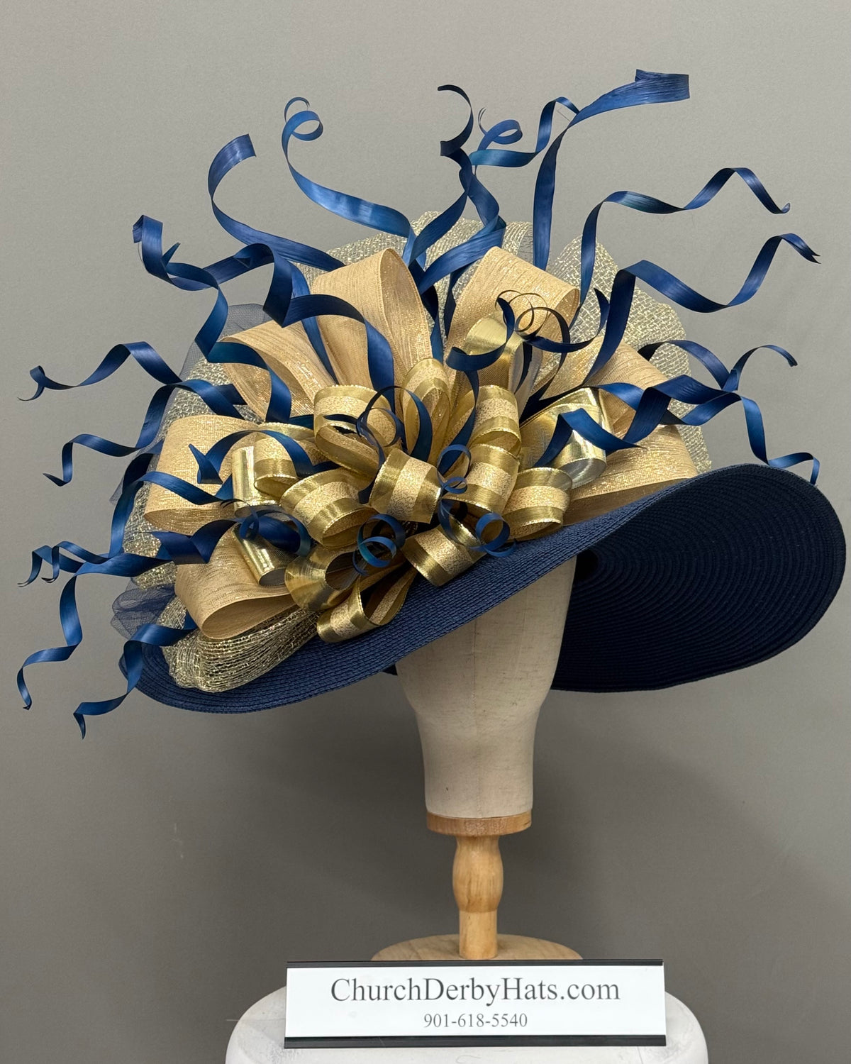 Navy Gold - Kentucky Derby Hat - Church Hat