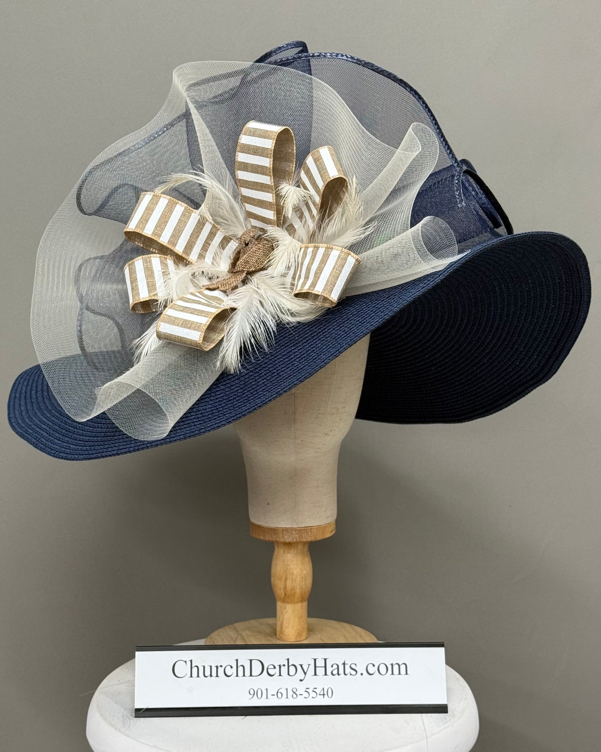 Wendy Navy Tan - Kentucky Derby Hat - Church Hat