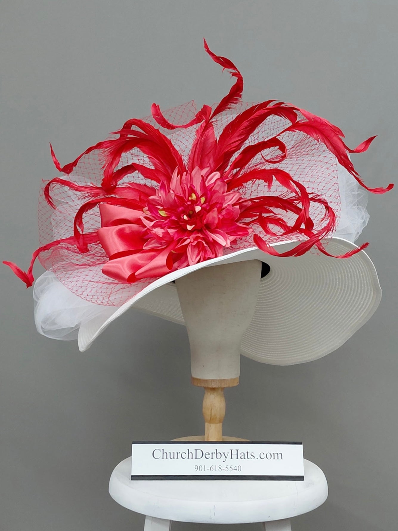 Coral Red - Kentucky Derby Hat - Church Hat