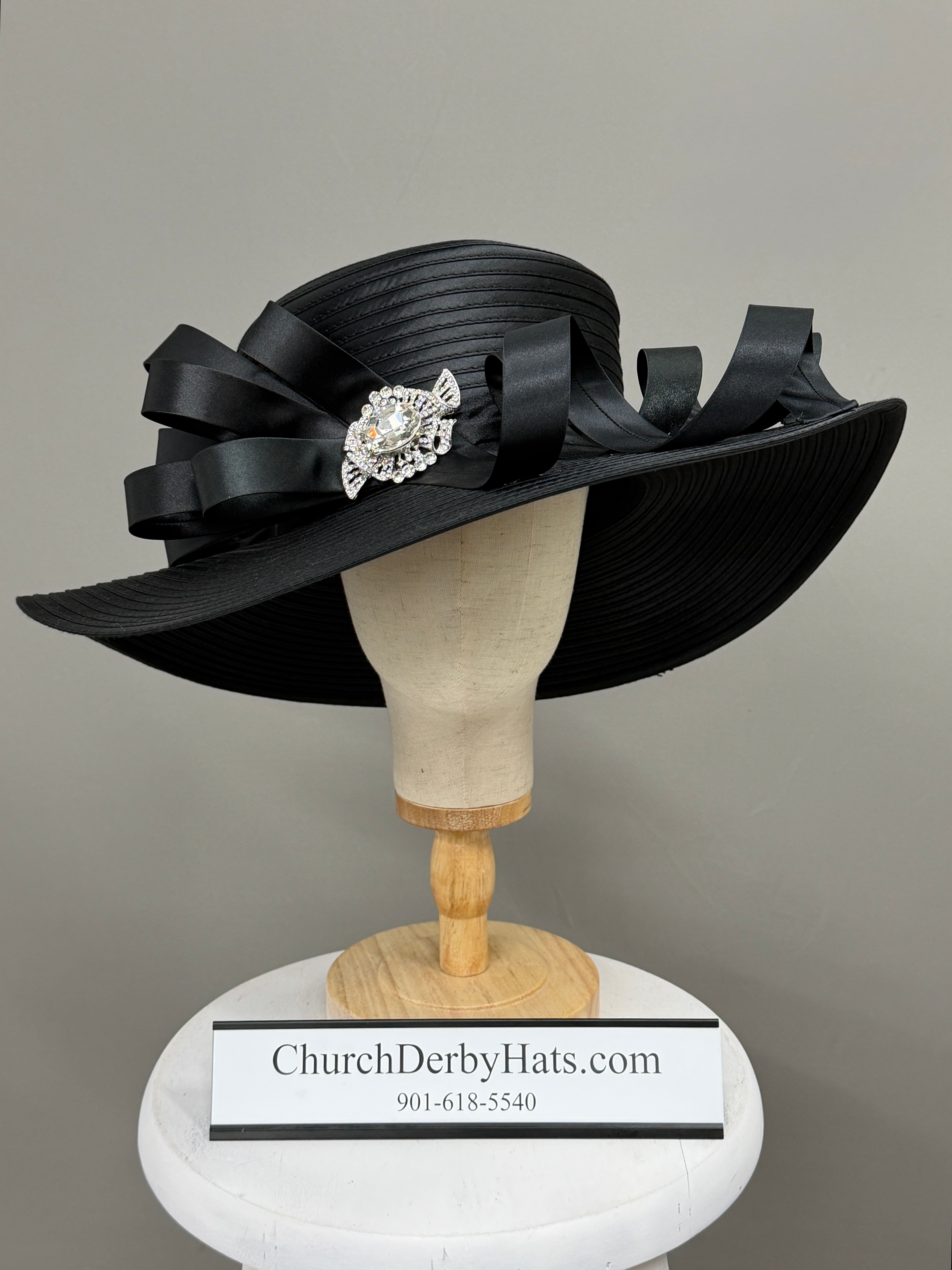 Black Satin Ribbon - Church Hat