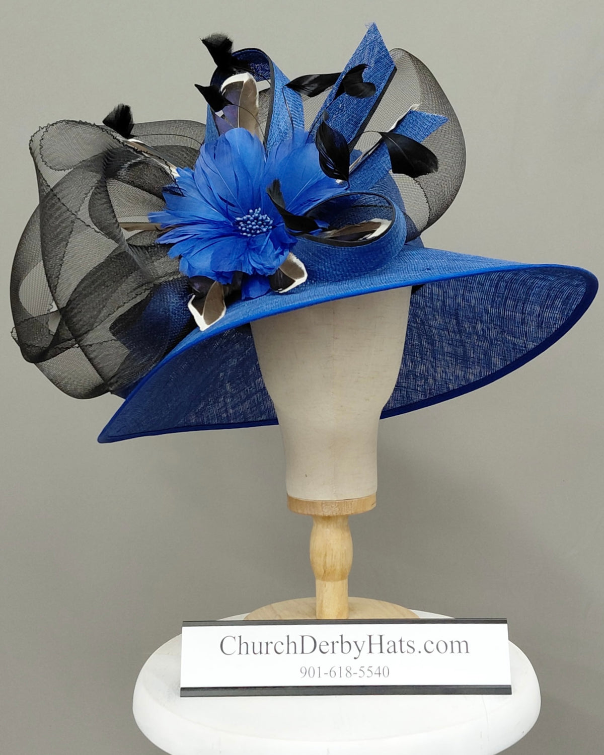 Kiera Royal Blue Black - Kentucky Derby Hat