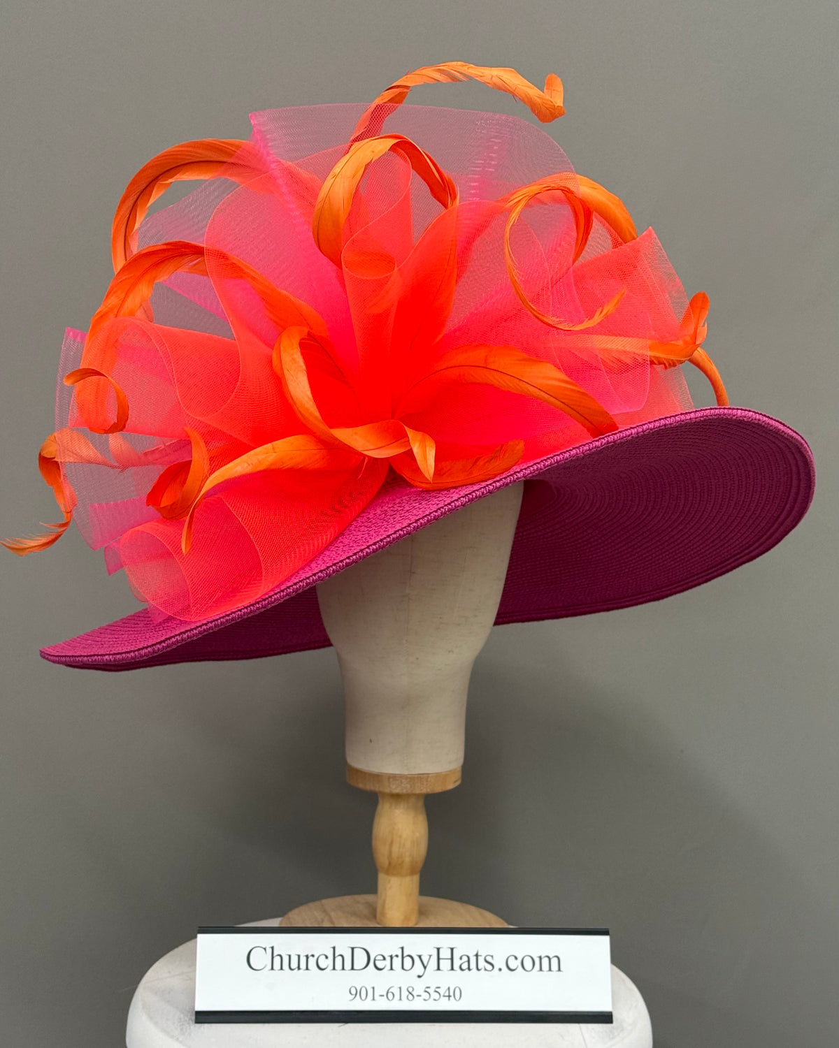 Jackie Fuchsia Orange - Kentucky Derby Hat