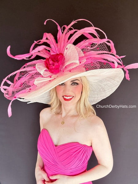 Pink Ivory Sinamay Kentucky Derby Hat