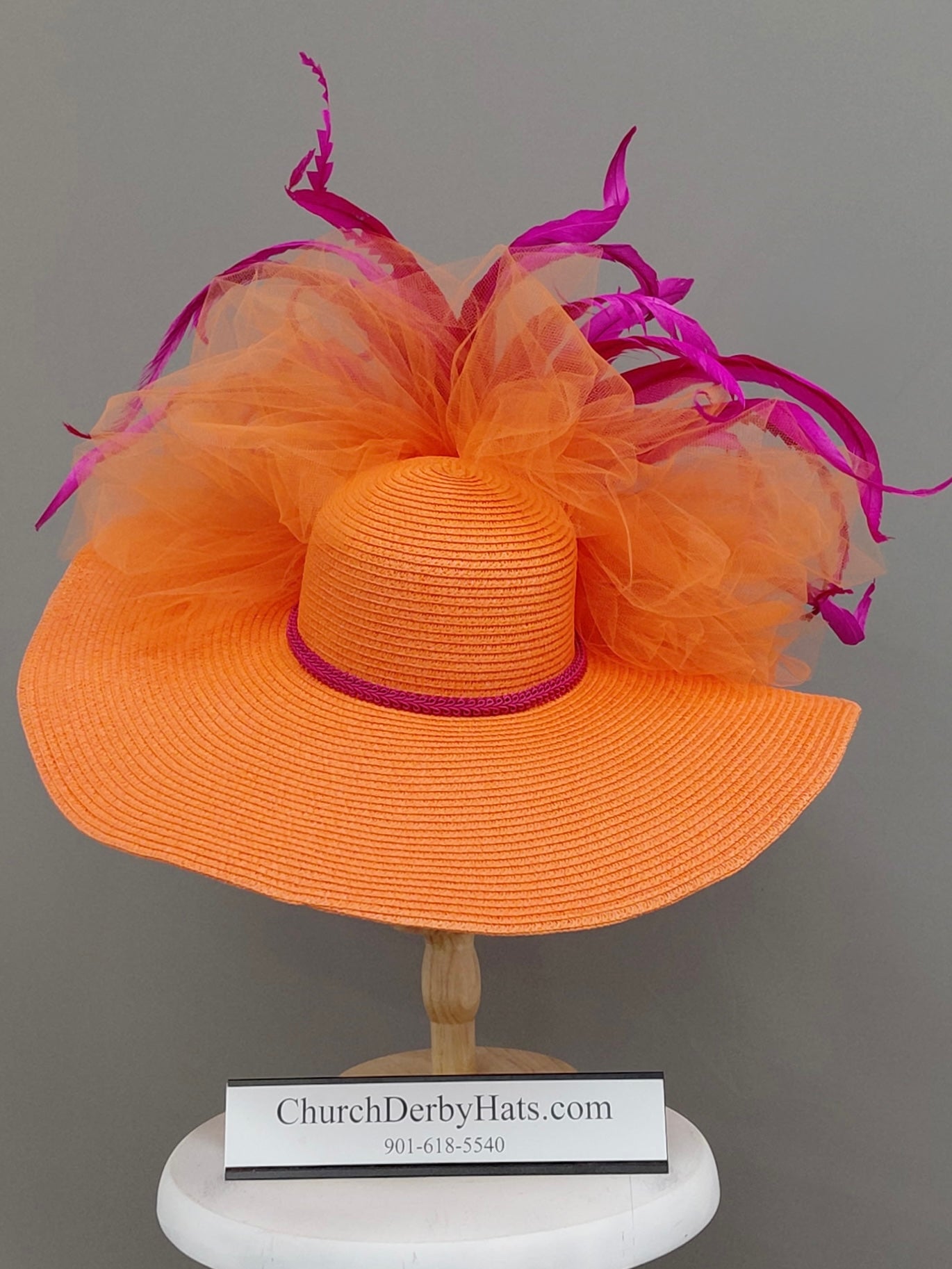 Lori - Bold Orange Fuchsia Kentucky Derby Hat - Church Hat