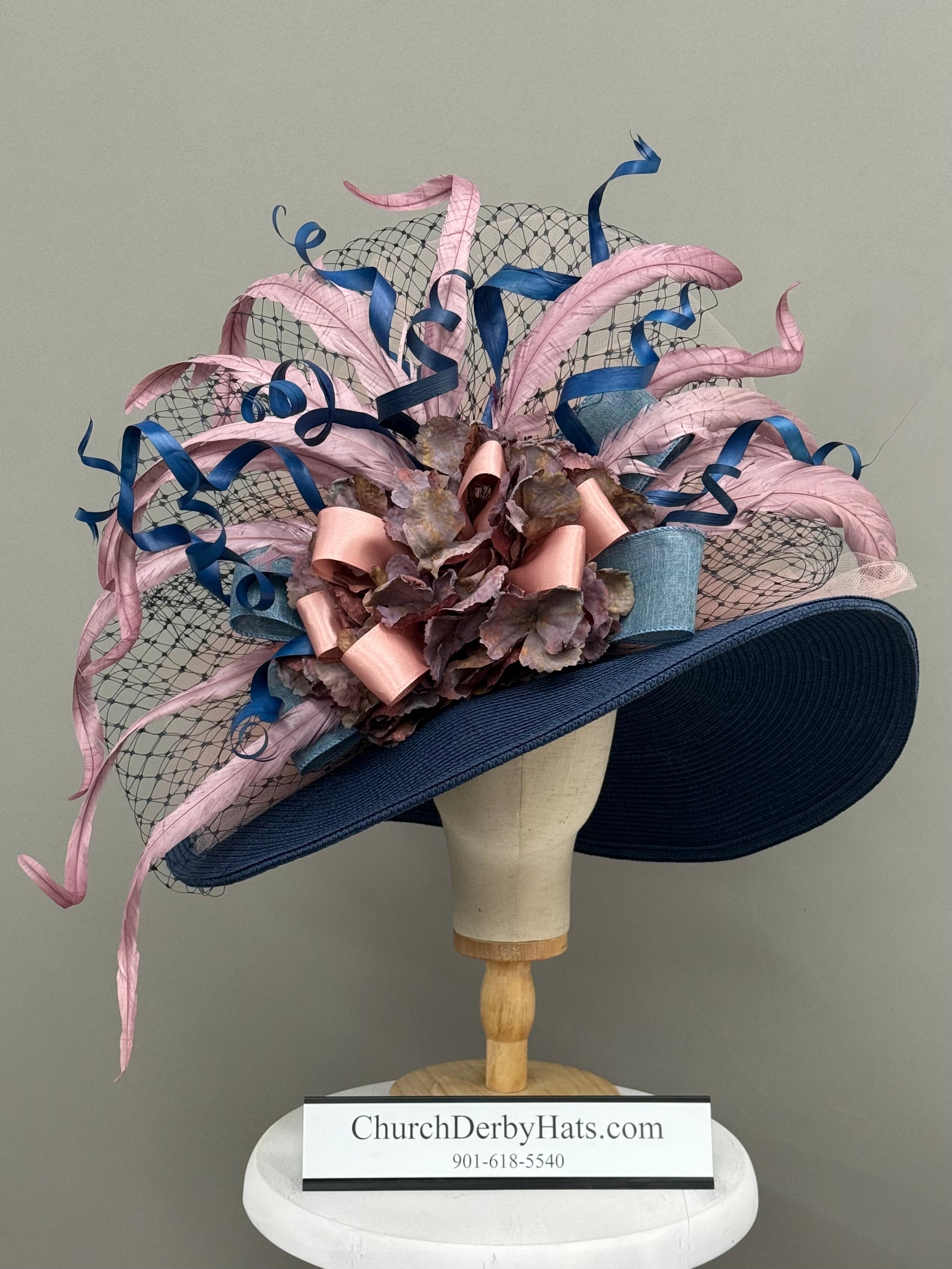 Sabrina Navy Pink - One of a kind - Kentucky Derby Hat - Church Hat