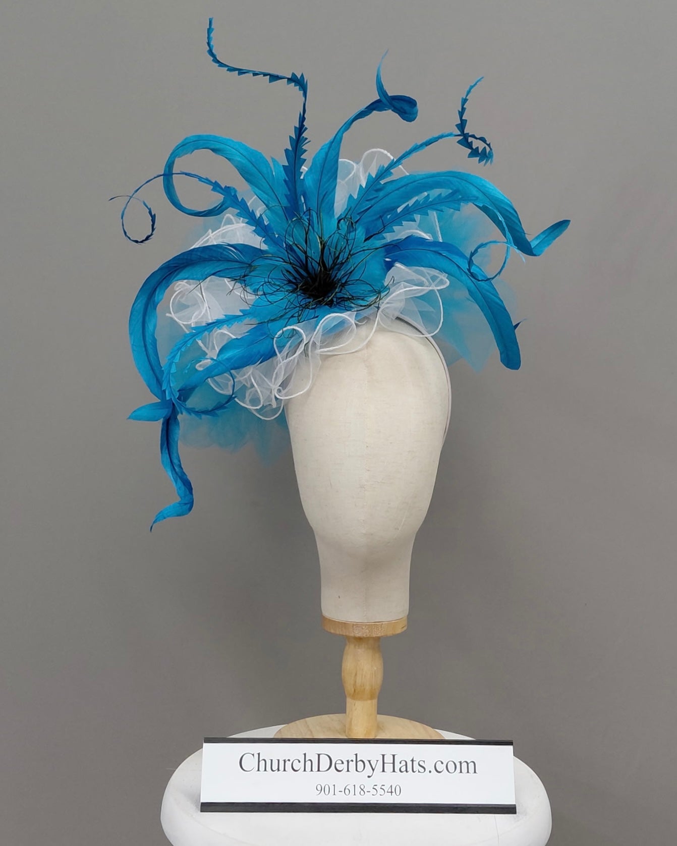 Topaz Blue Fascinator on Headband