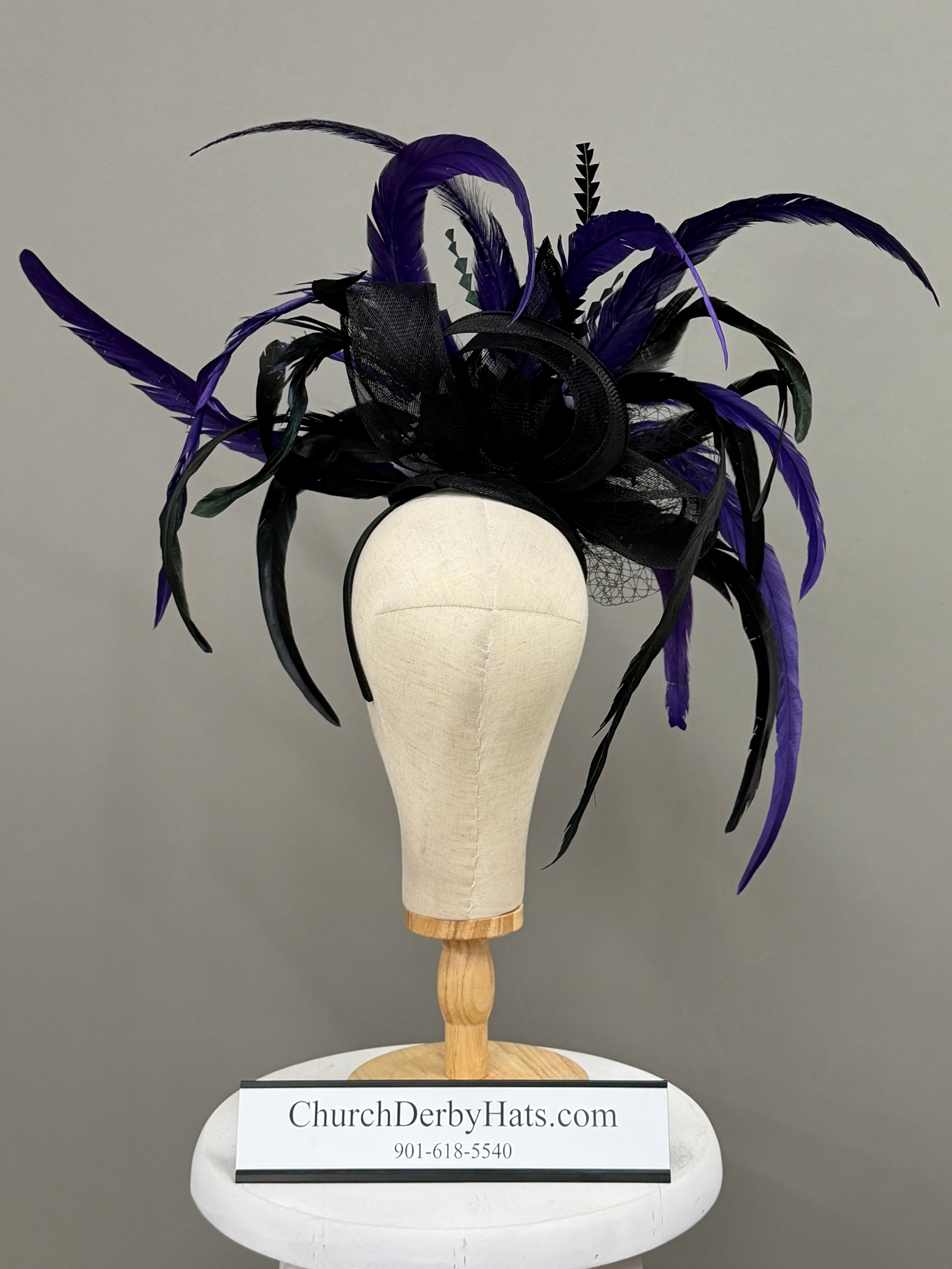 Wendy Purple Black Fascinator by Vance - Kentucky Derby Hat - Church Derby Hat
