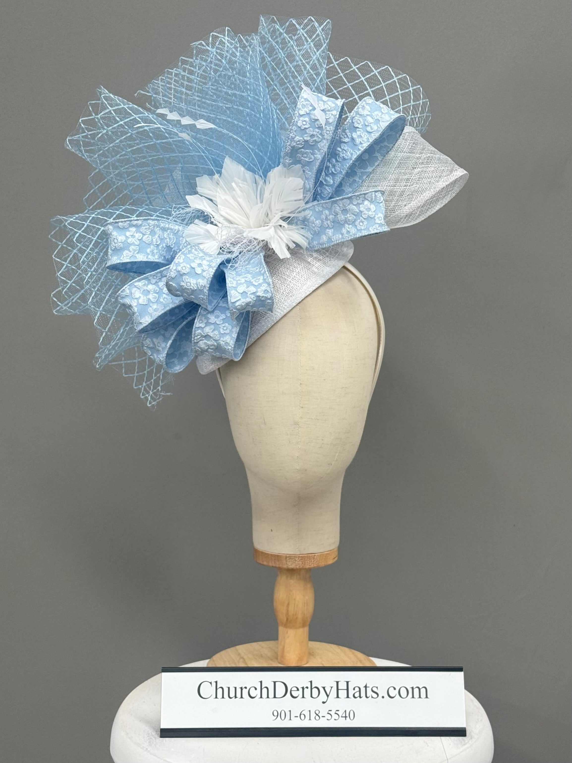 Misty Blue Fascinator - Kentucky Derby Church Hat