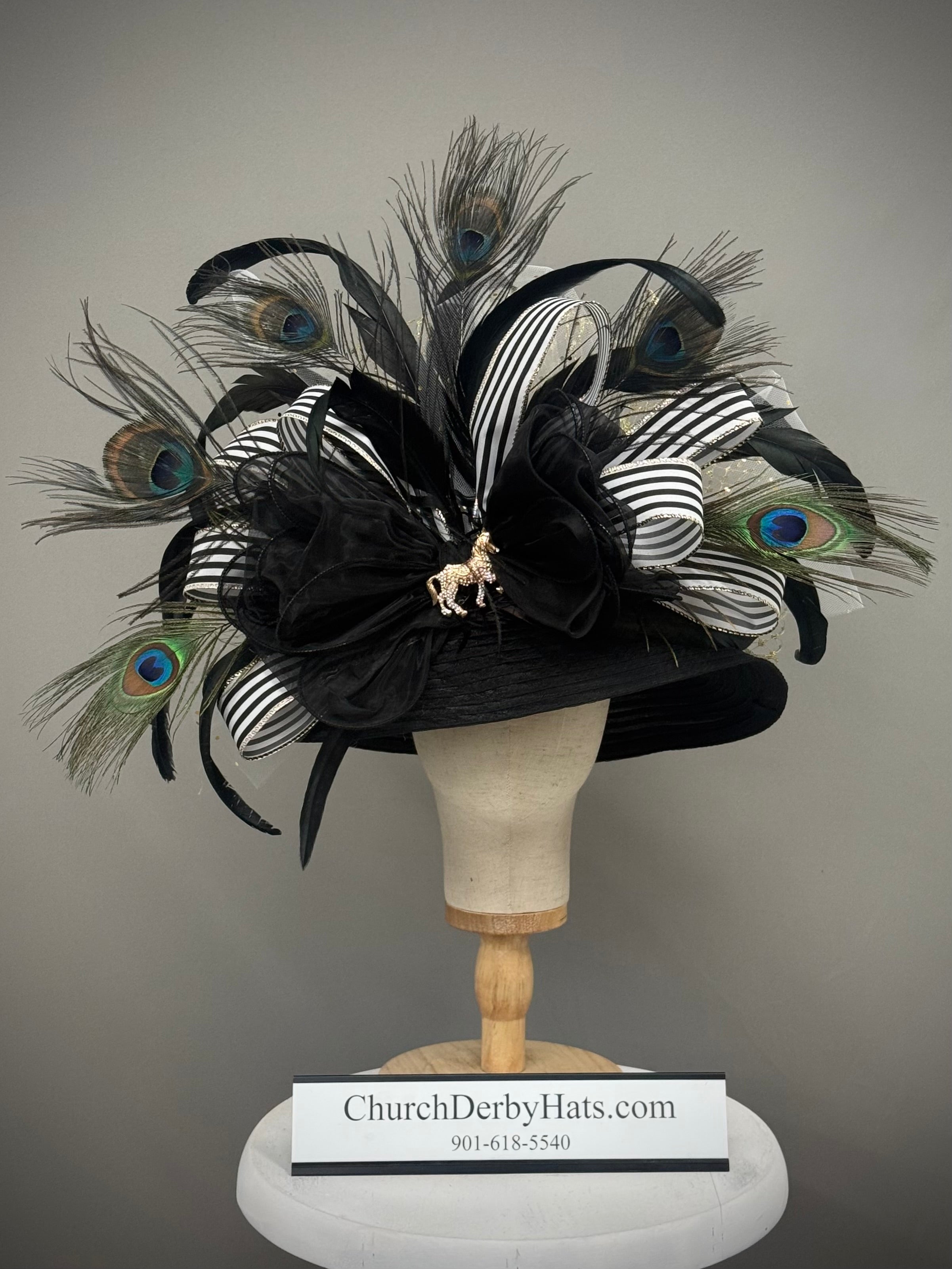 Tash Black White Stripe Gold Horse - Kentucky Derby Hat