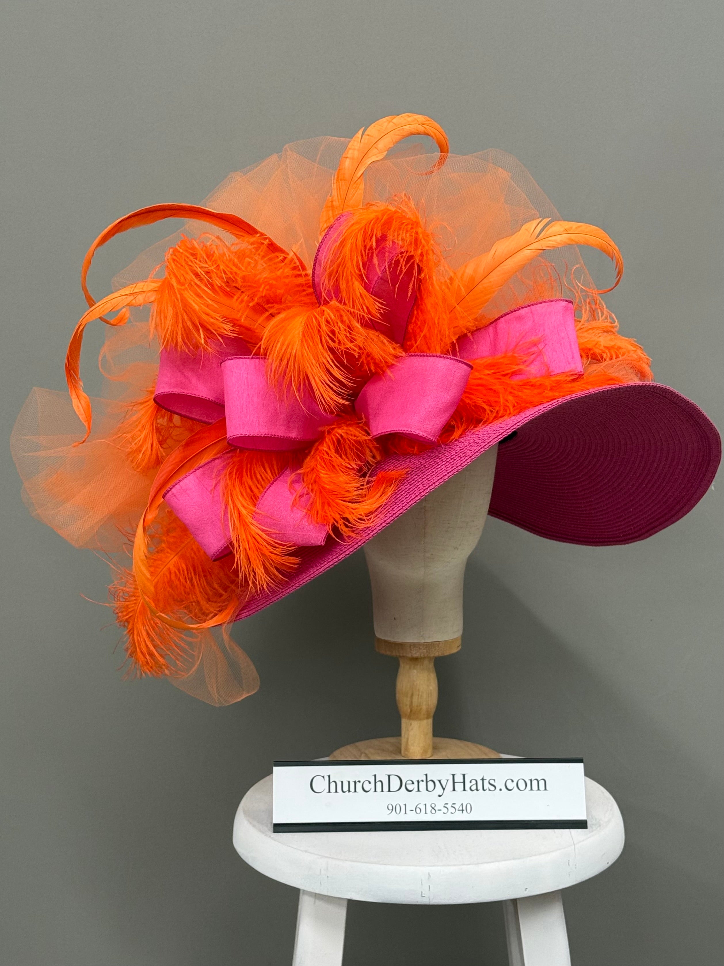Korina Orange Fuchsia Pink - Kentucky Derby Hat