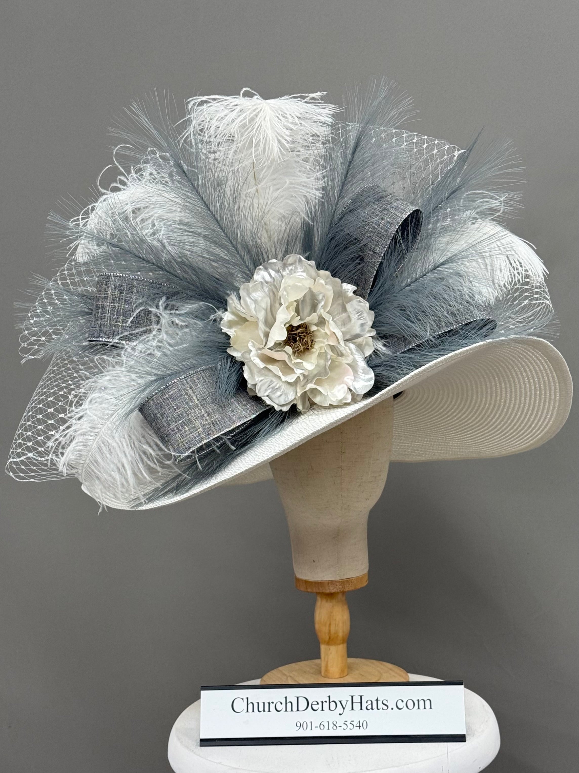 Silverina - White Silver Gray Kentucky Derby Hat - Church Hat