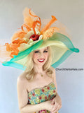 Deana Lime Green and Orange Kentucky Derby Hat