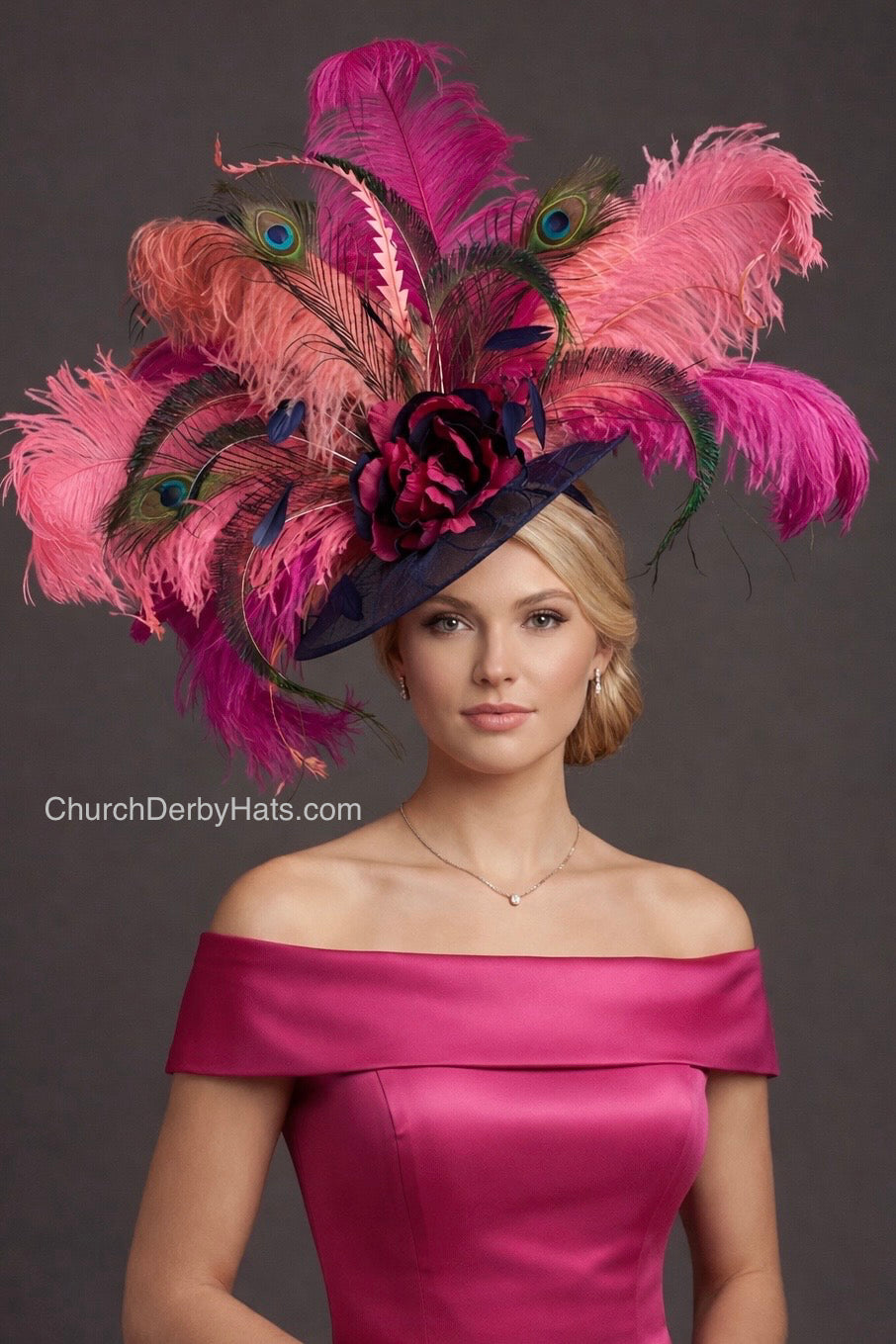 Stargazer Fascinator in Navy Blue and Pink - Kentucky Derby Hat