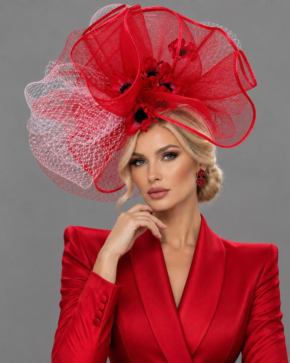 Sabrina Red Pink Fascinator on Headband