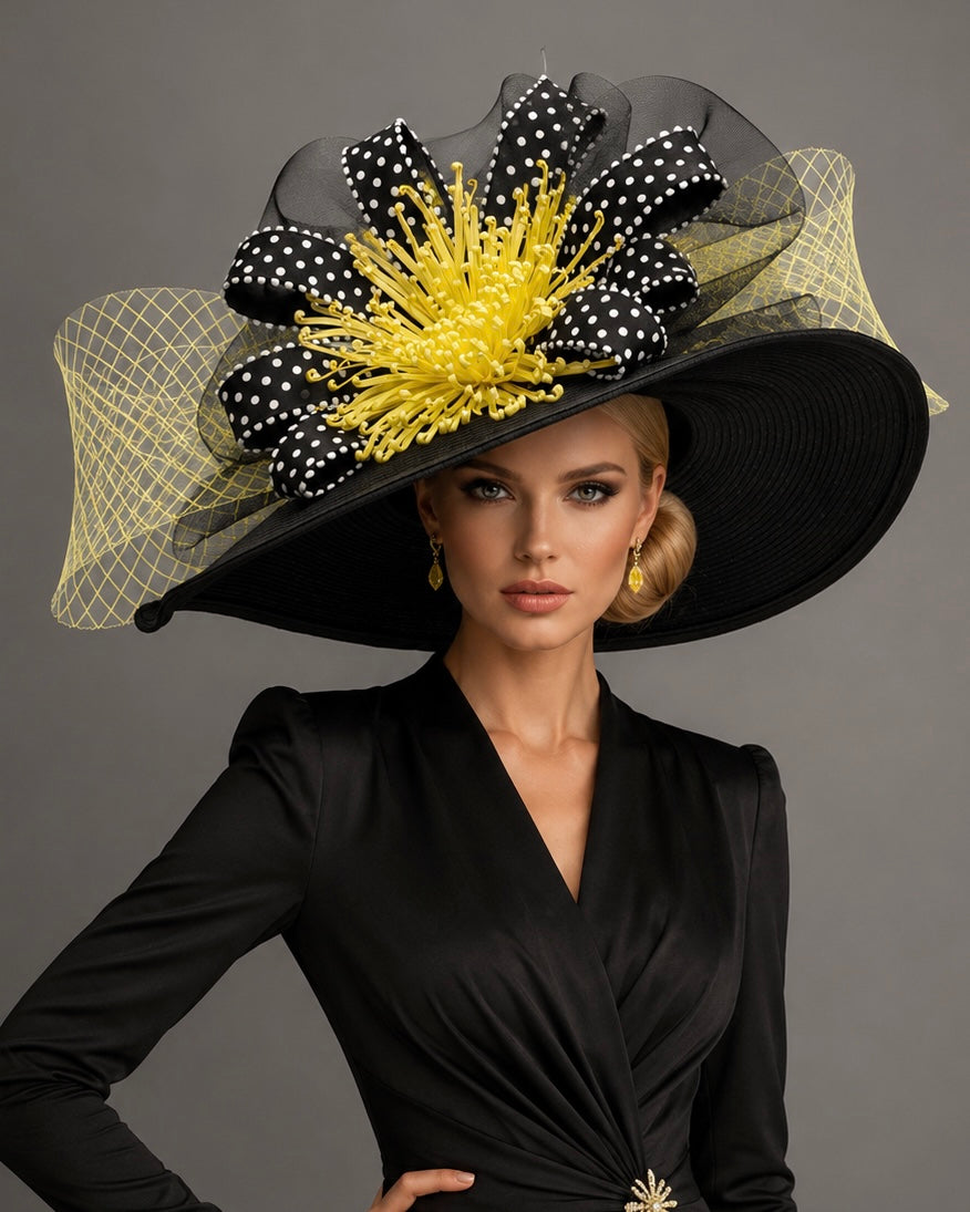 Preakness Yellow White Black - Kentucky Derby Hat