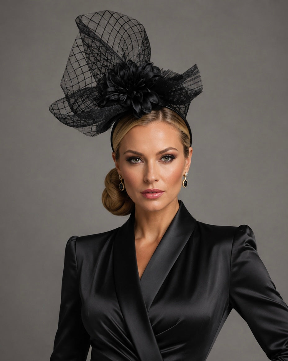 Black Fascinator on Headband - Kentucky Derby Hat